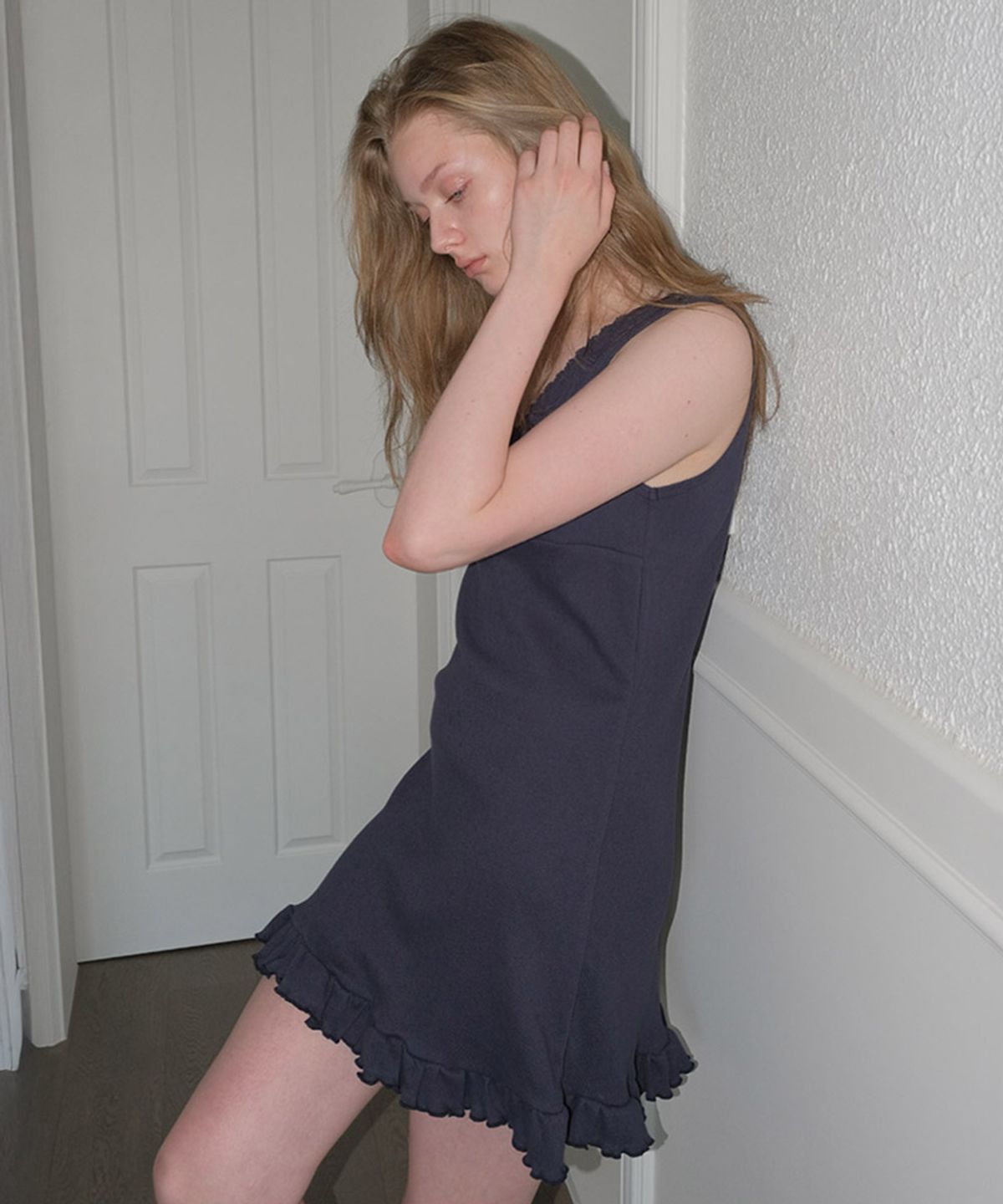 타버트(TARVERT) Lily Eyelet V-Neck Mini Dress - Navy