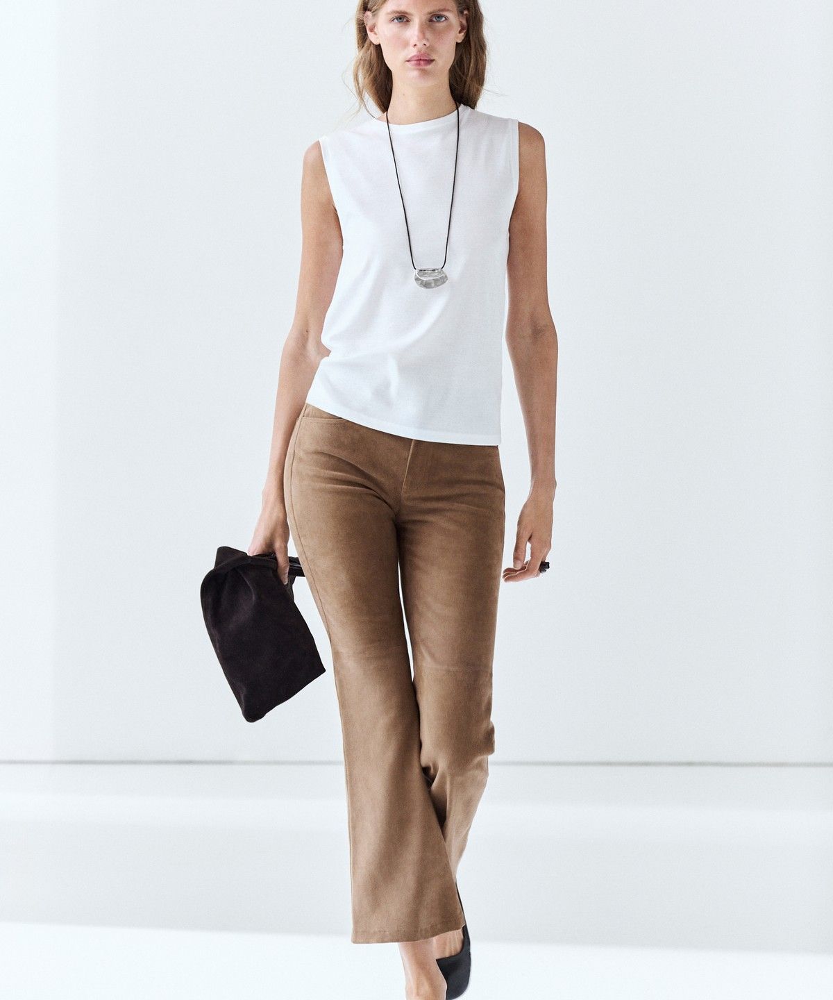 마시모두띠(MASSIMO DUTTI) 100% 코튼 슬리브리스 탑
