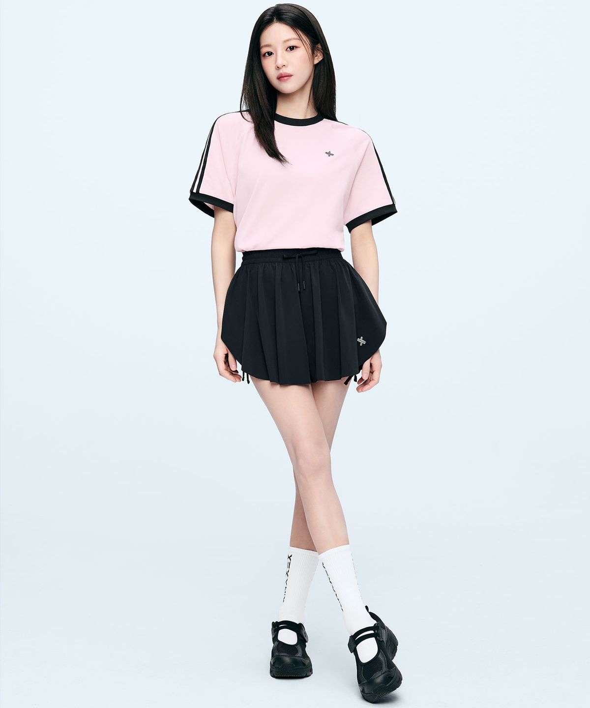 젝시믹스(XEXYMIX) [SET] 트랙라인 숏슬리브&셔링 투인원 쇼츠 XFL1QS1103_XFL2PS1006