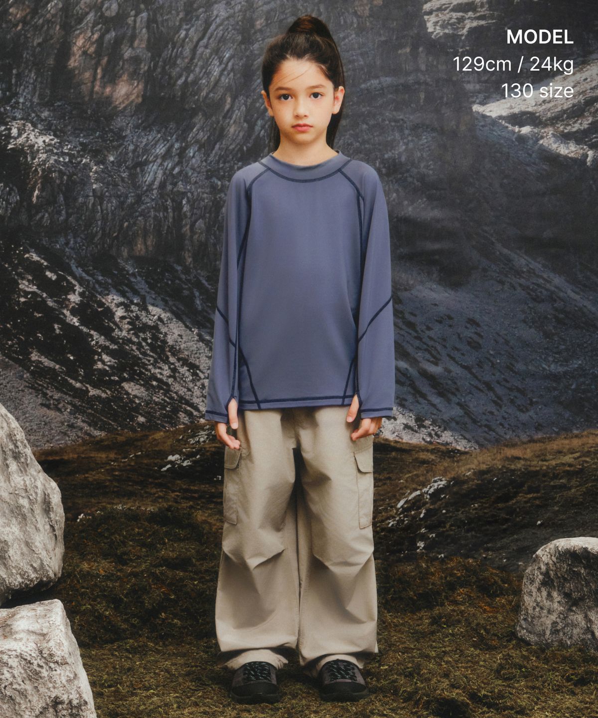 무신사 스탠다드 키즈(MUSINSA STANDARD KIDS) [시티 레저] 스트럭처드 모크 넥 긴소매 티셔츠 [블루 그레이]