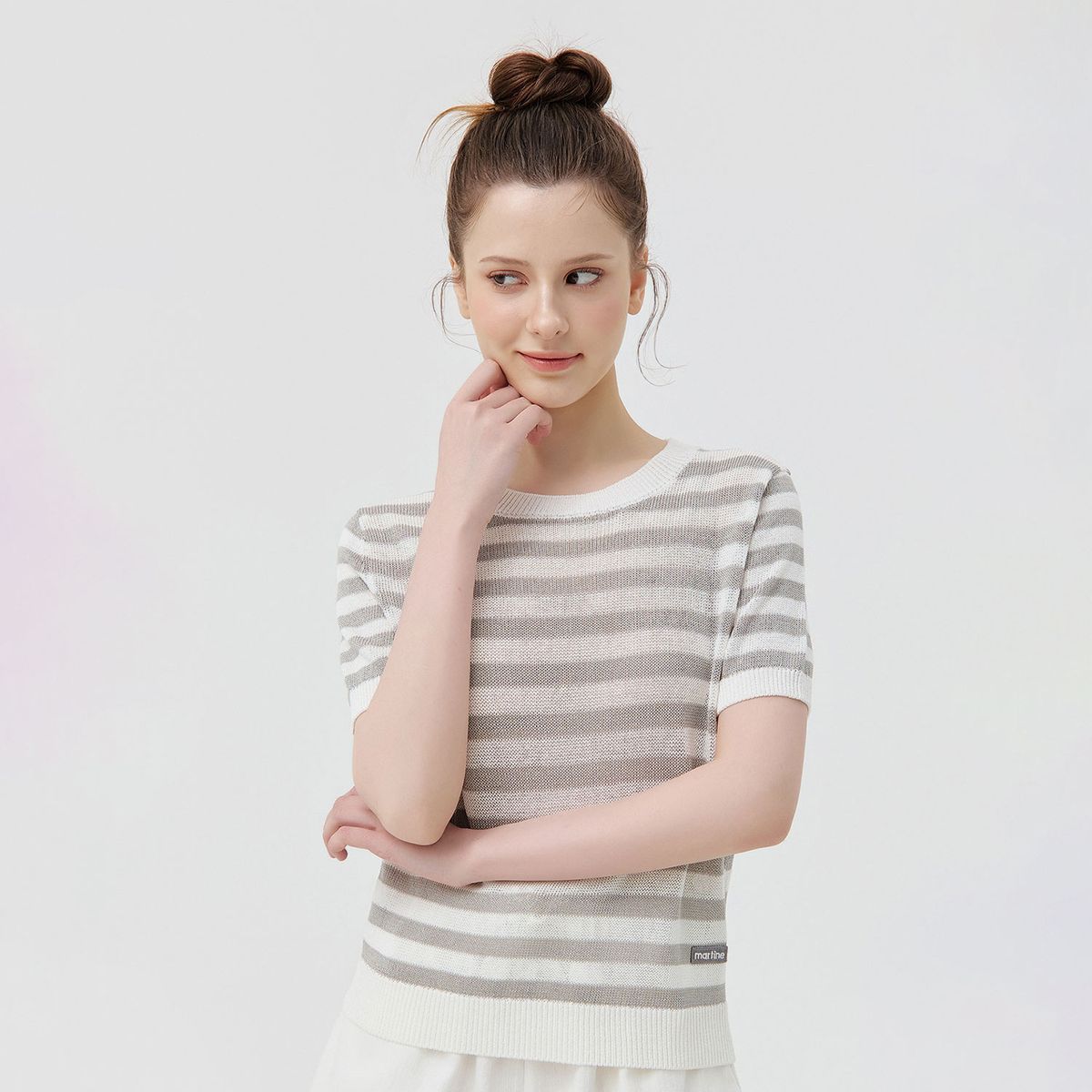 마틴골프(MARTINE GOLF) Sheer Marine Stripe Knit_WHITE