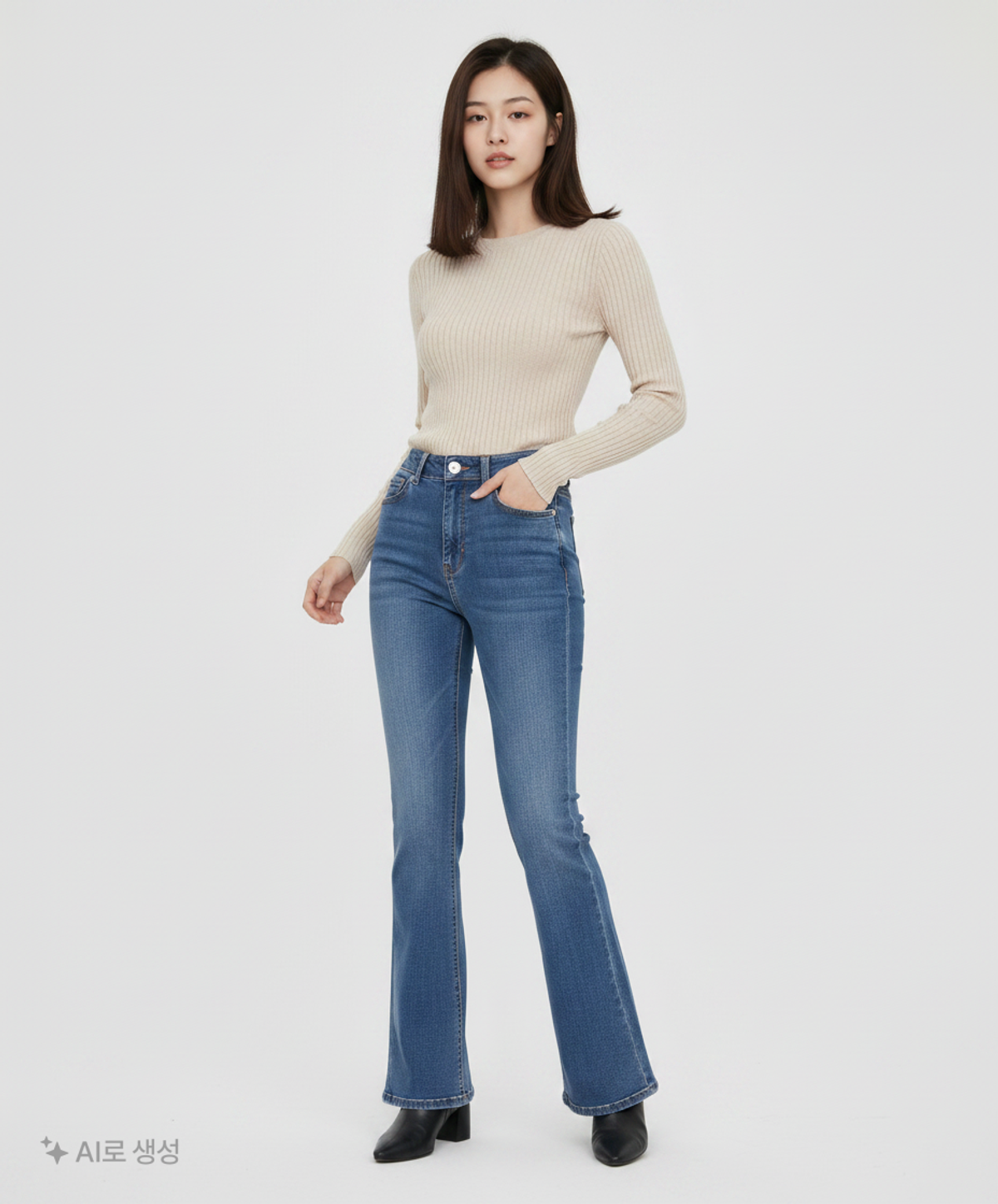 미쏘(MIXXO) 밑단옆슬릿 투버튼 롱부츠컷 데님 MIWTJD321J 24