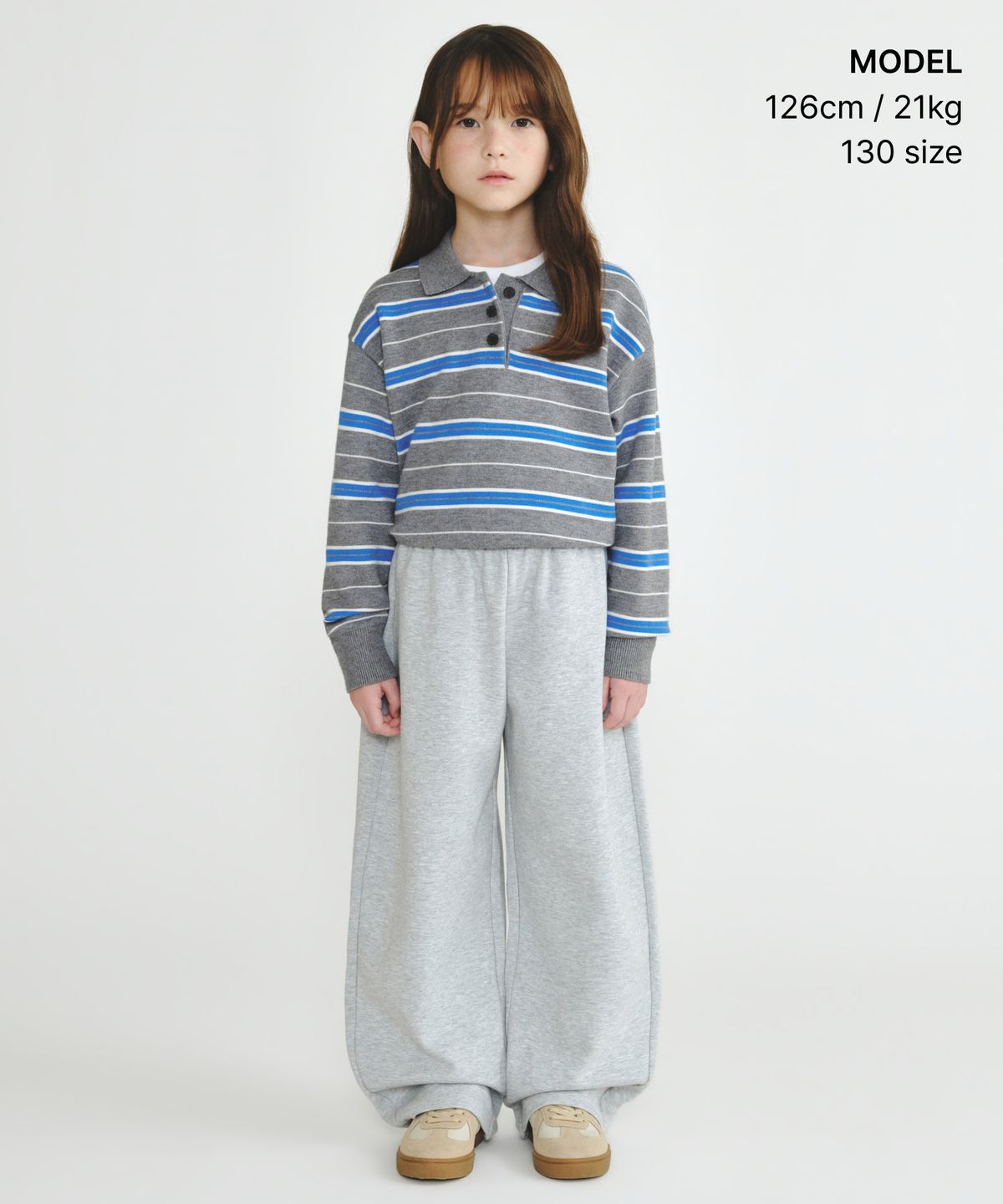 무신사 스탠다드 키즈(MUSINSA STANDARD KIDS) 더블 니트 커브드 스웨트 팬츠 [미디엄 그레이]