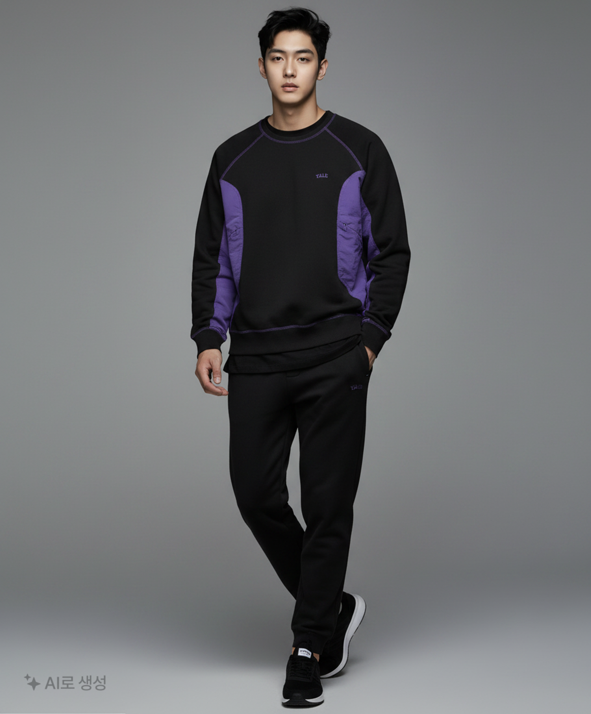 예일(YALE) [ONEMILE WEAR] NYLON FABRIC MIXED CREWNECK BLACK M