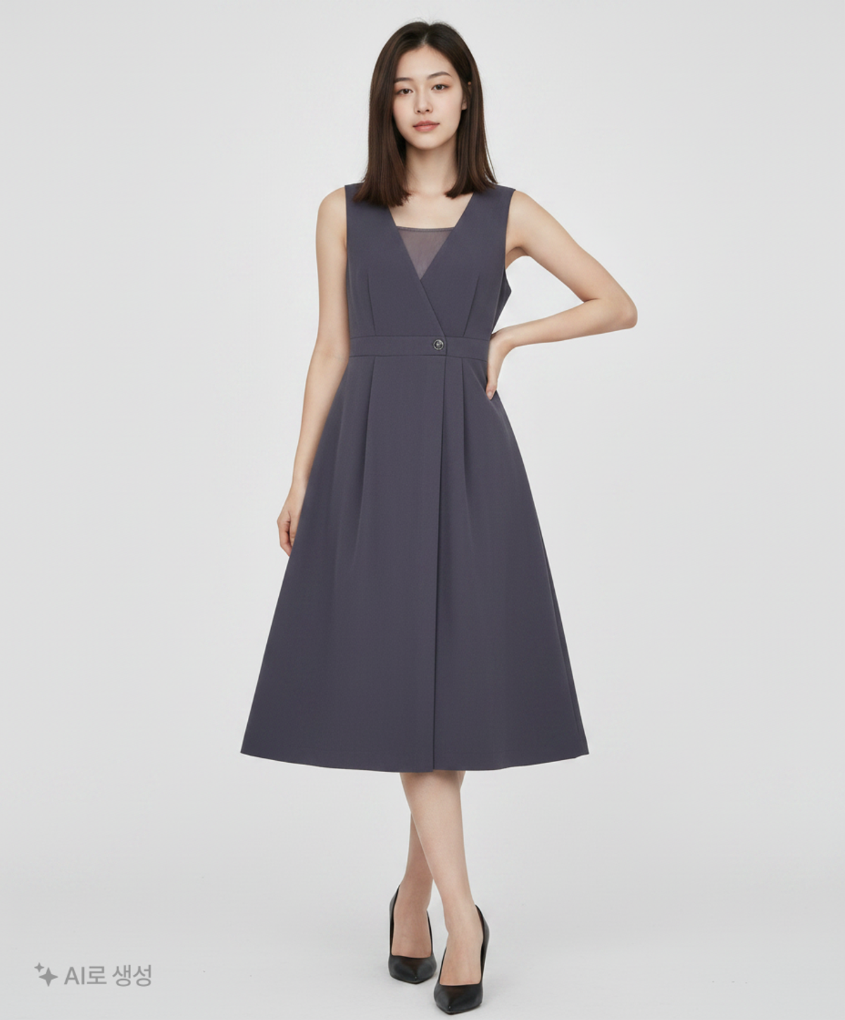 미쏘(MIXXO) V넥 레이어드 롱 원피스 MIWOWCT11B M
