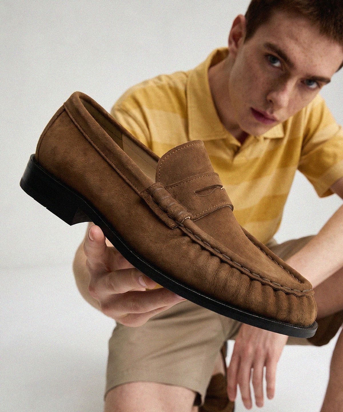 피렌체 아뜨리에(FIRENZE ATELIER) [홍창] 셔링디테일 스탠다드 페니로퍼 4080 [MID BROWN SUEDE]