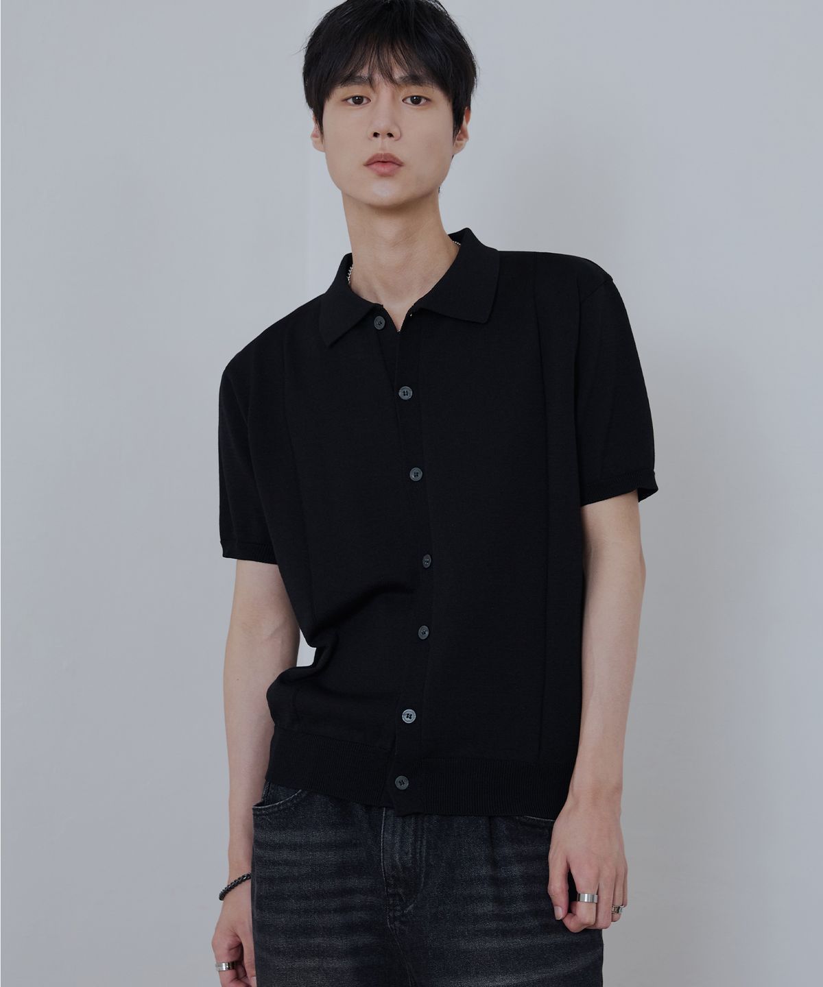 노드유(NODU) 쿨 썸머 워셔블 카라 크롭 하프 가디건 [블랙]