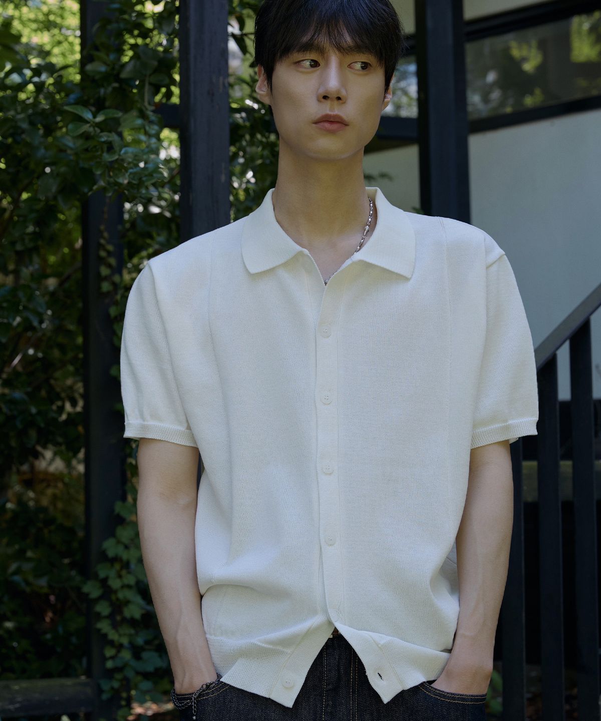 노드유(NODU) 쿨 썸머 워셔블 카라 크롭 하프 가디건 [아이보리]