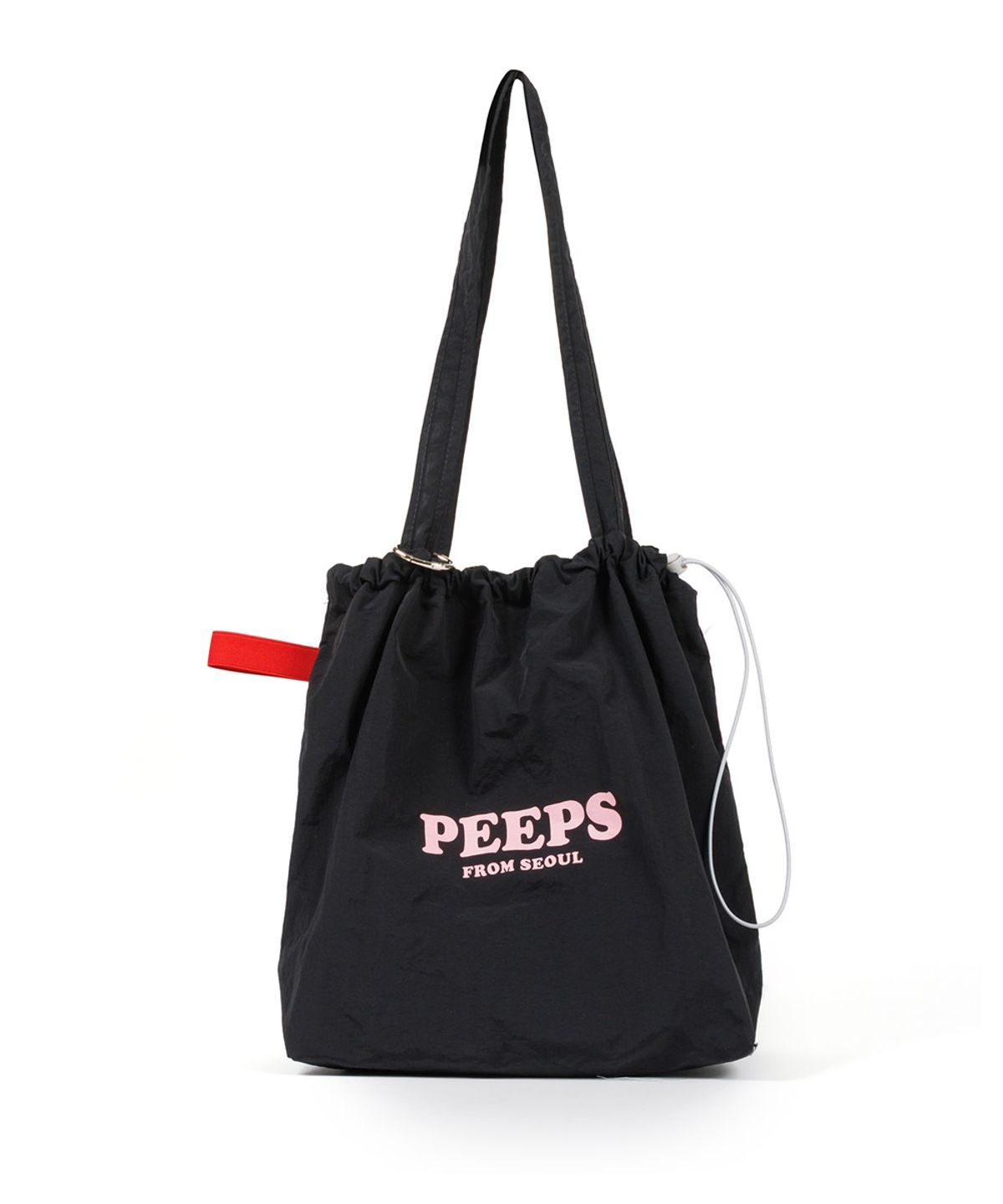 핍스(PEEPS) Cloud Shoulder Bag (BLACK) 스트링숄더백 키링포함