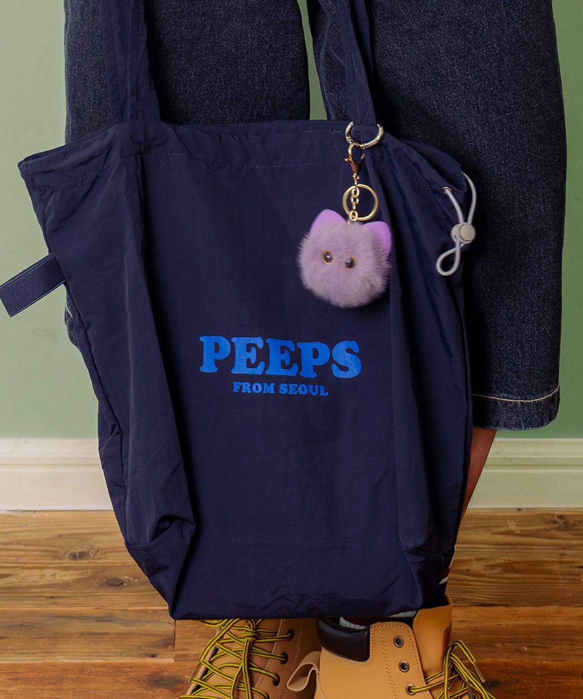 핍스(PEEPS) Cloud Shoulder Bag (NAVY) 스트링숄더백 키링포함
