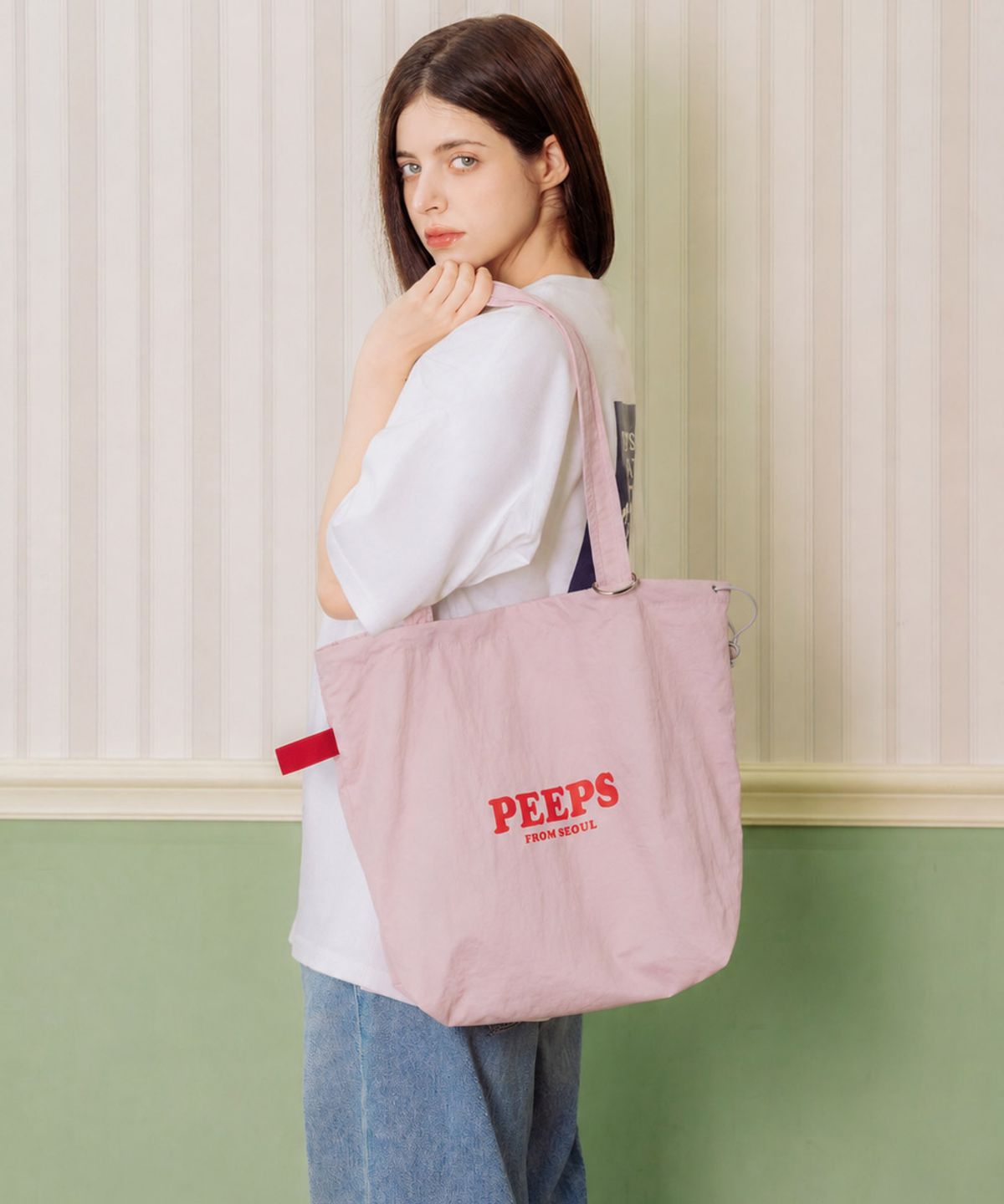 핍스(PEEPS) Cloud Shoulder Bag (PINK) 스트링숄더백 키링포함