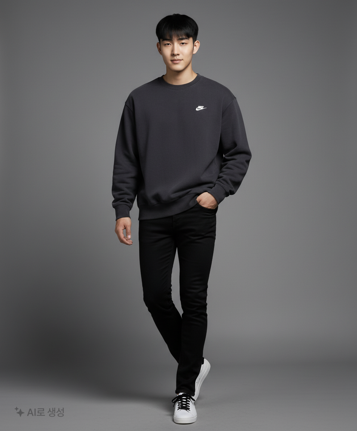 나이키(NIKE) 클럽 플리스 오버사이즈 프렌치 테리 크루 M - 블랙:화이트 / HJ1820-010 XS