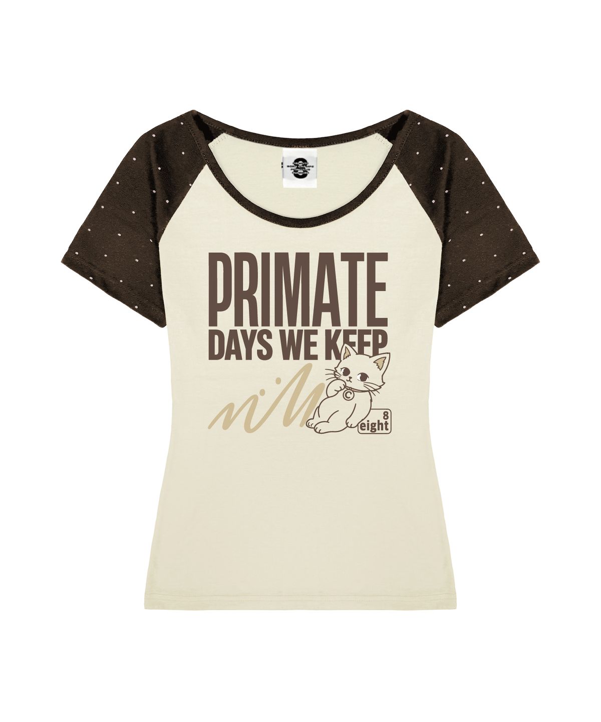 프라임에이트(PRIMATE) KEEP CAT U넥 땡땡이 래글런 슬림핏 반팔티셔츠 4 COLORS