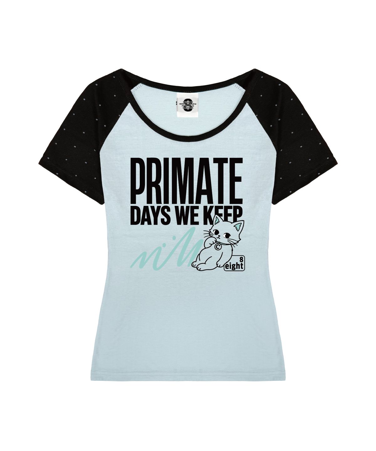 프라임에이트(PRIMATE) KEEP CAT U넥 땡땡이 래글런 슬림핏 반팔티셔츠 4 COLORS