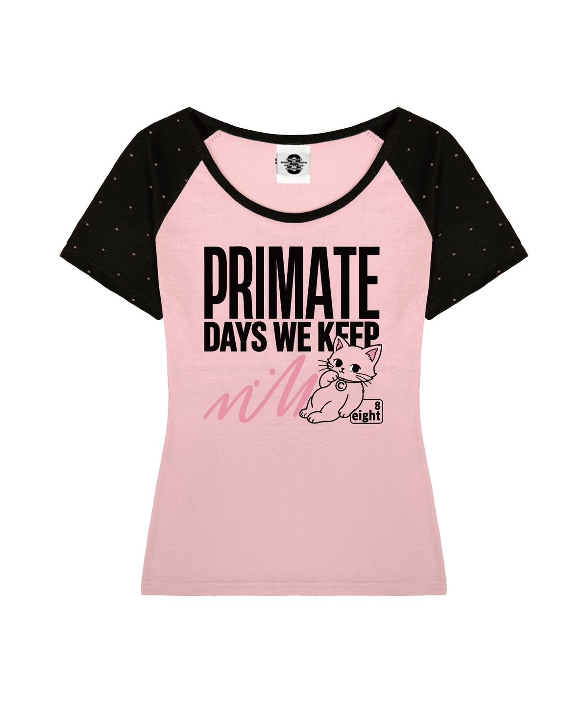프라임에이트(PRIMATE) KEEP CAT U넥 땡땡이 래글런 슬림핏 반팔티셔츠 4 COLORS