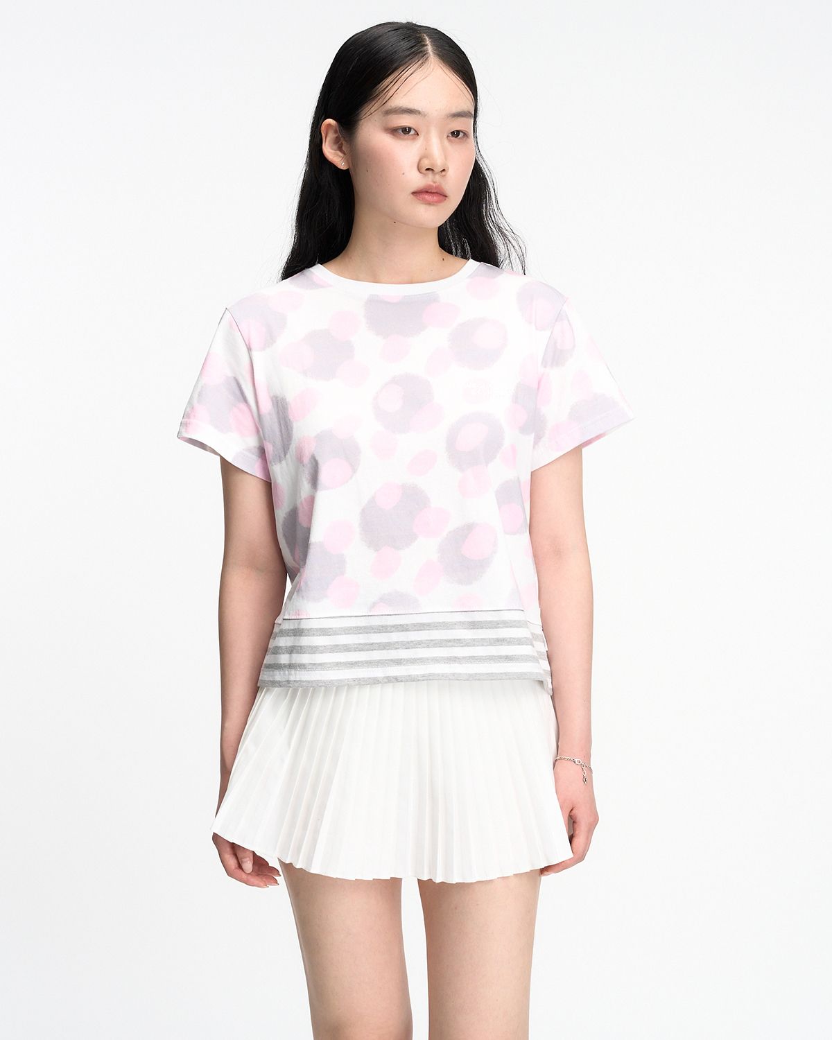 더뮤지엄비지터(THEMUSEUMVISITOR) W PAINTED MULTI DOT T-SHIRT (PINK)