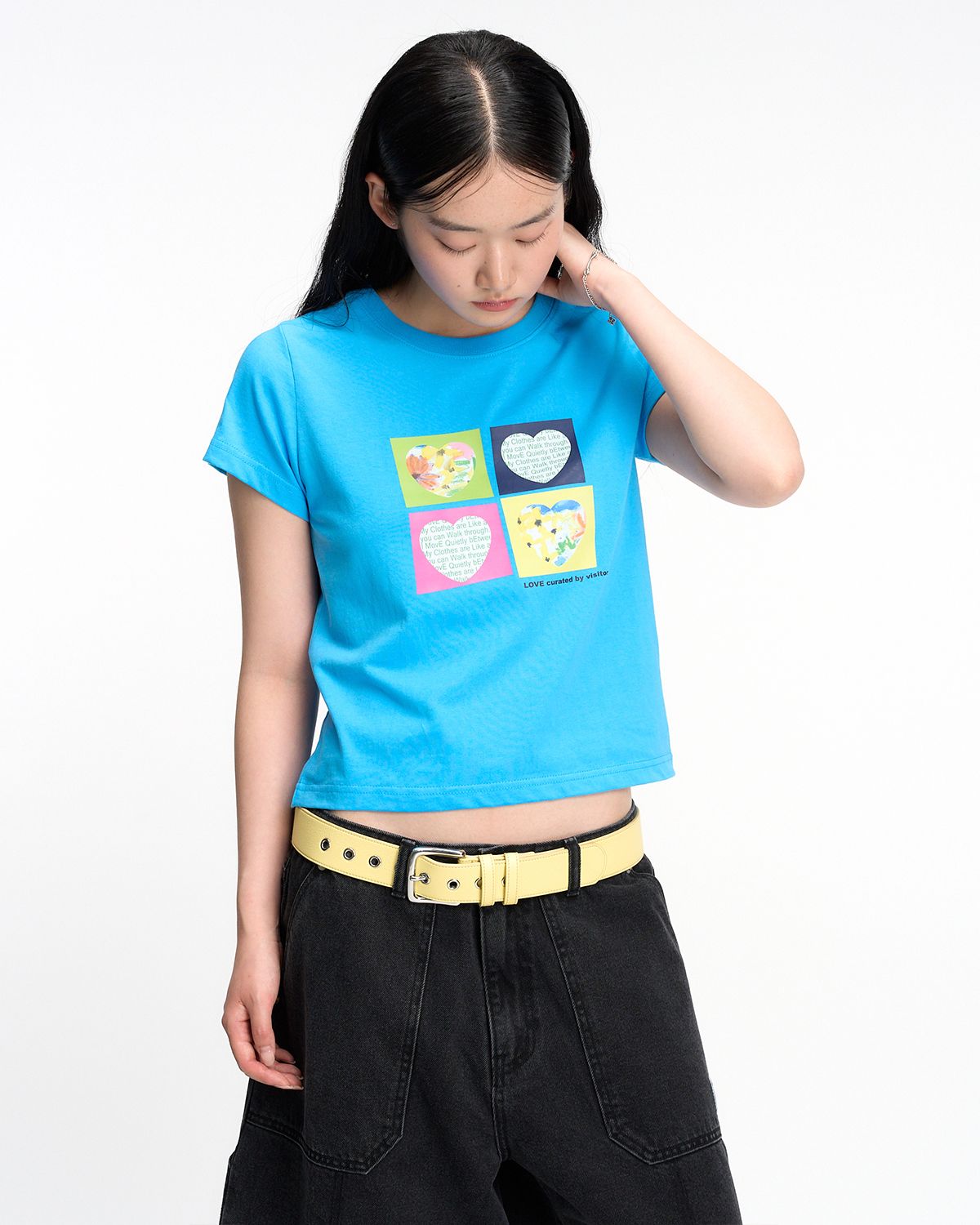 더뮤지엄비지터(THEMUSEUMVISITOR) W FLOWER BLOCK GRAPHIC T-SHIRT (TILL BLUE)