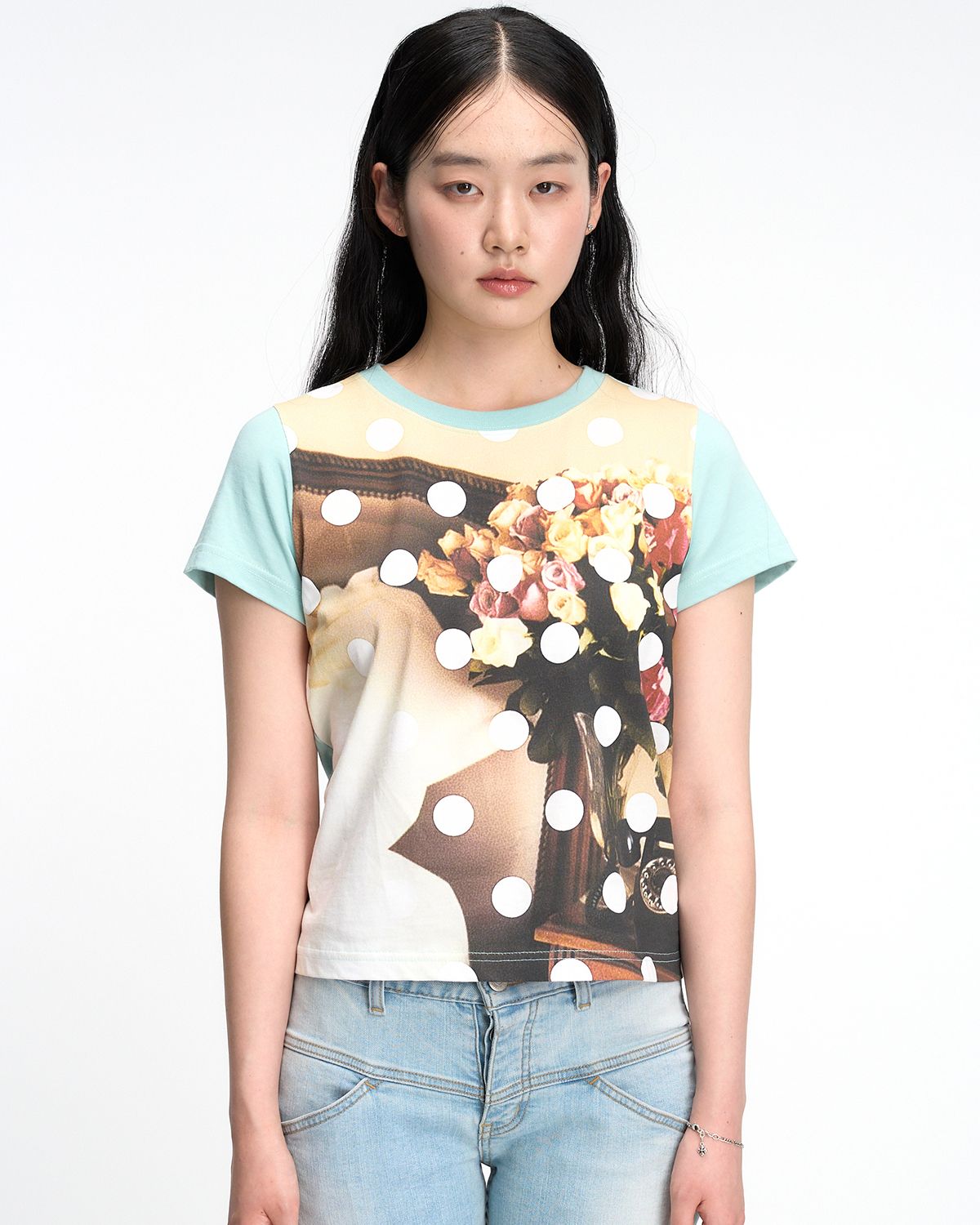 더뮤지엄비지터(THEMUSEUMVISITOR) W DOT COLLAGE PRINTED T-SHIRT (MINT)