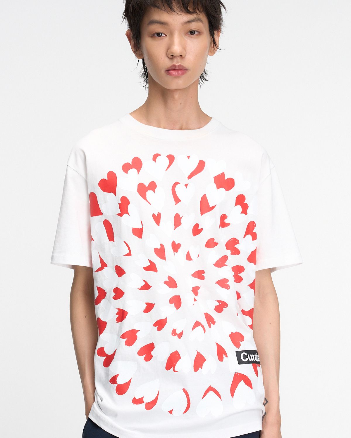 더뮤지엄비지터(THEMUSEUMVISITOR) HEART BLOSSOM OVERFIT T-SHIRT (WHITE)