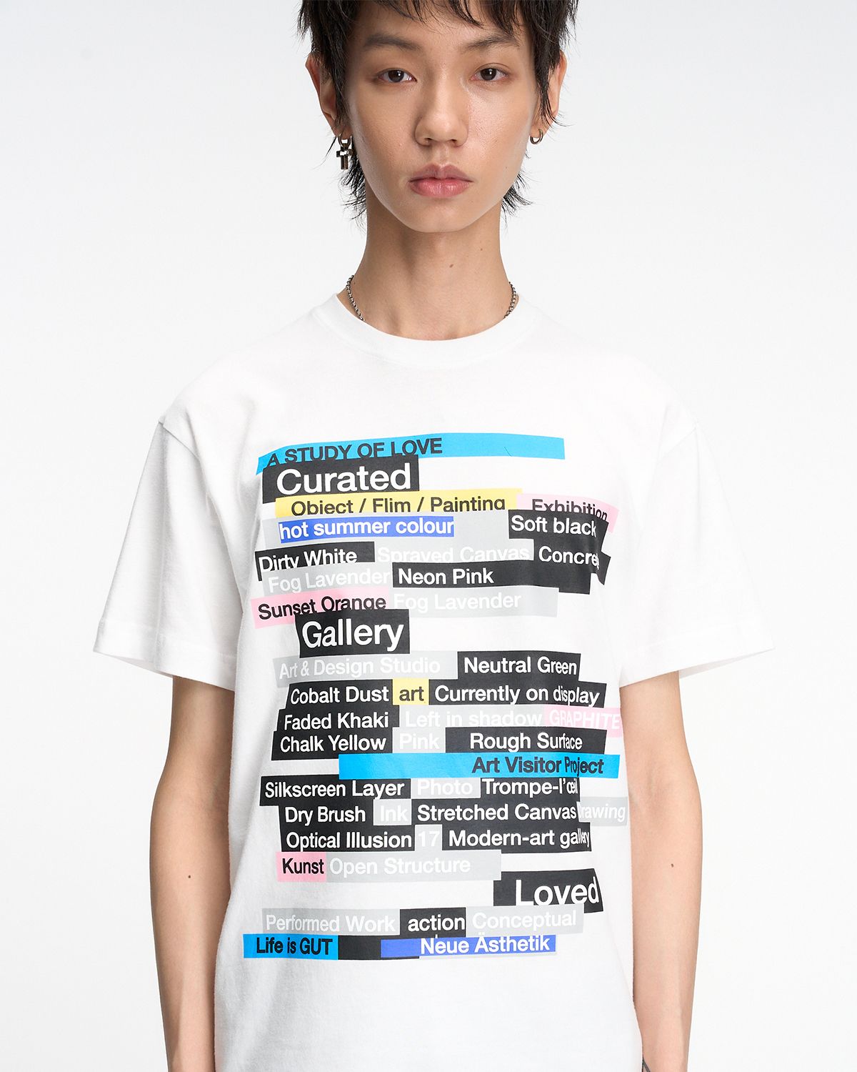 더뮤지엄비지터(THEMUSEUMVISITOR) MULTI TEXT GRAFFITI T-SHIRT (WHITE)