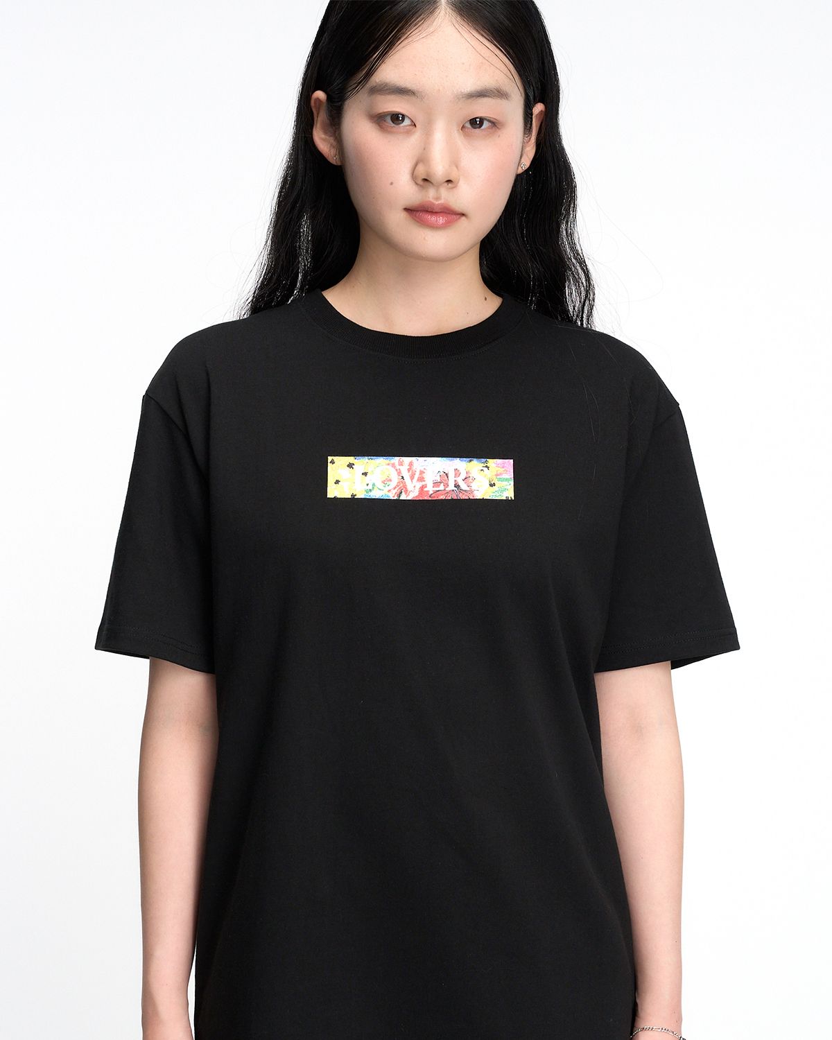 더뮤지엄비지터(THEMUSEUMVISITOR) FLOWER BOX LOVE OVERFIT T-SHIRT (BLACK)