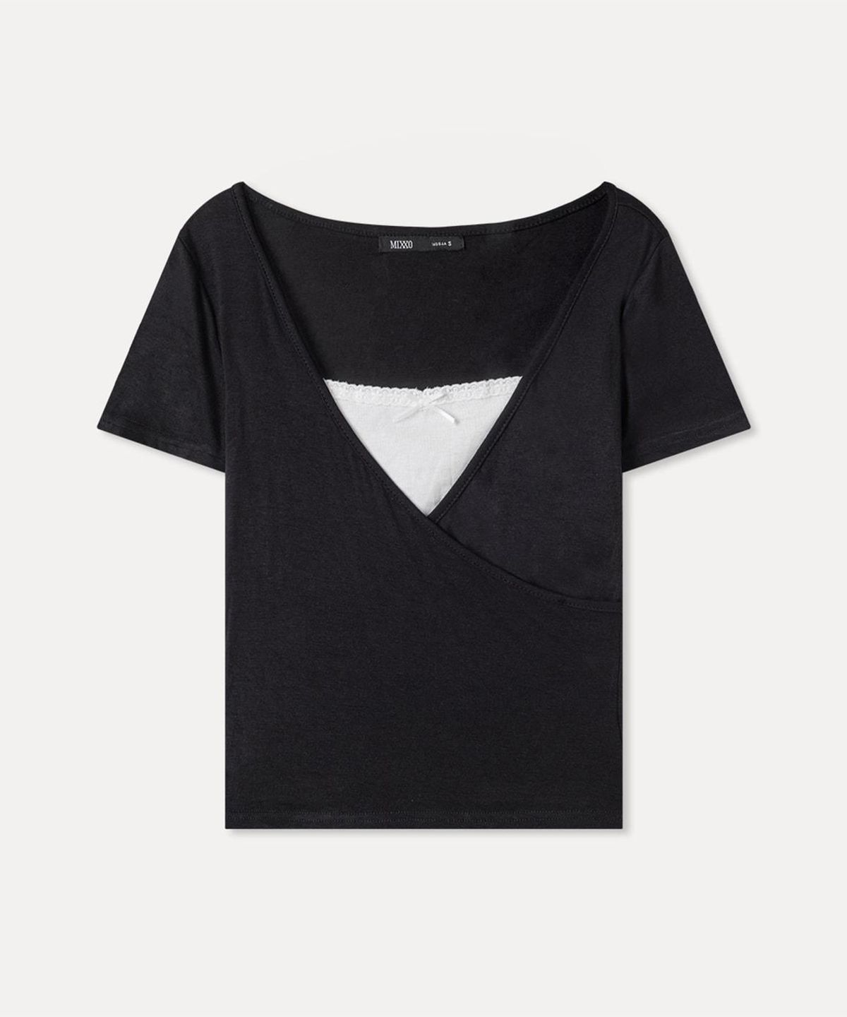 미쏘(MIXXO) 랩 레이어드 반팔 티셔츠 RE LWG44SS_MIWHWG75QS