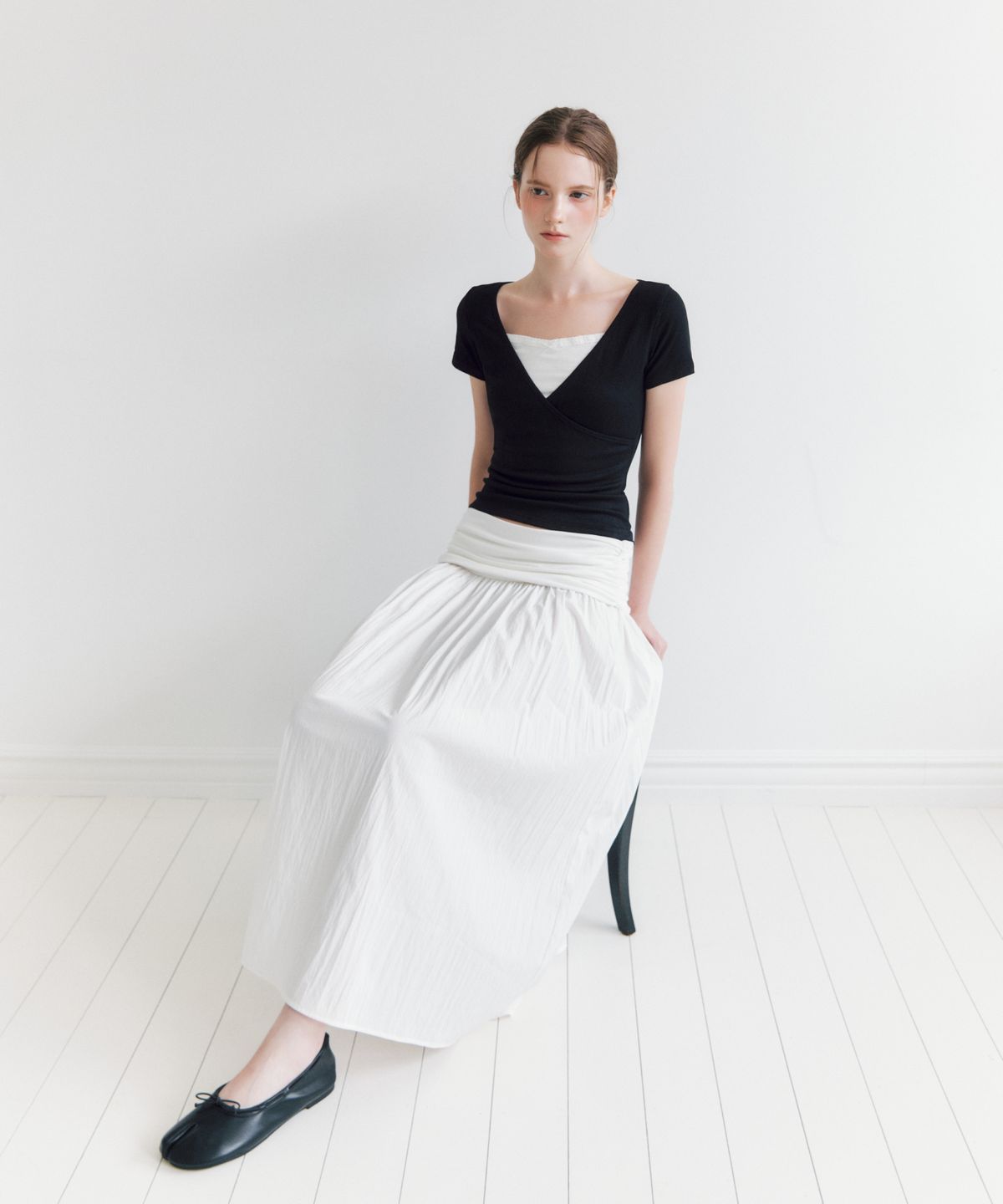미쏘(MIXXO) 랩 레이어드 반팔 티셔츠 RE LWG44SS_MIWHWG75QS