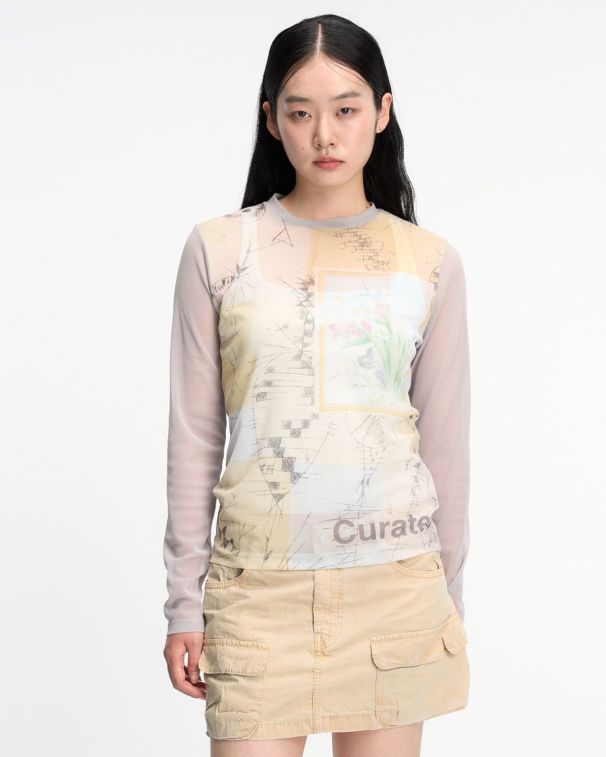더뮤지엄비지터(THEMUSEUMVISITOR) DTP ARTWORK MESH SUMMER LONG SLEEVE (GREY)