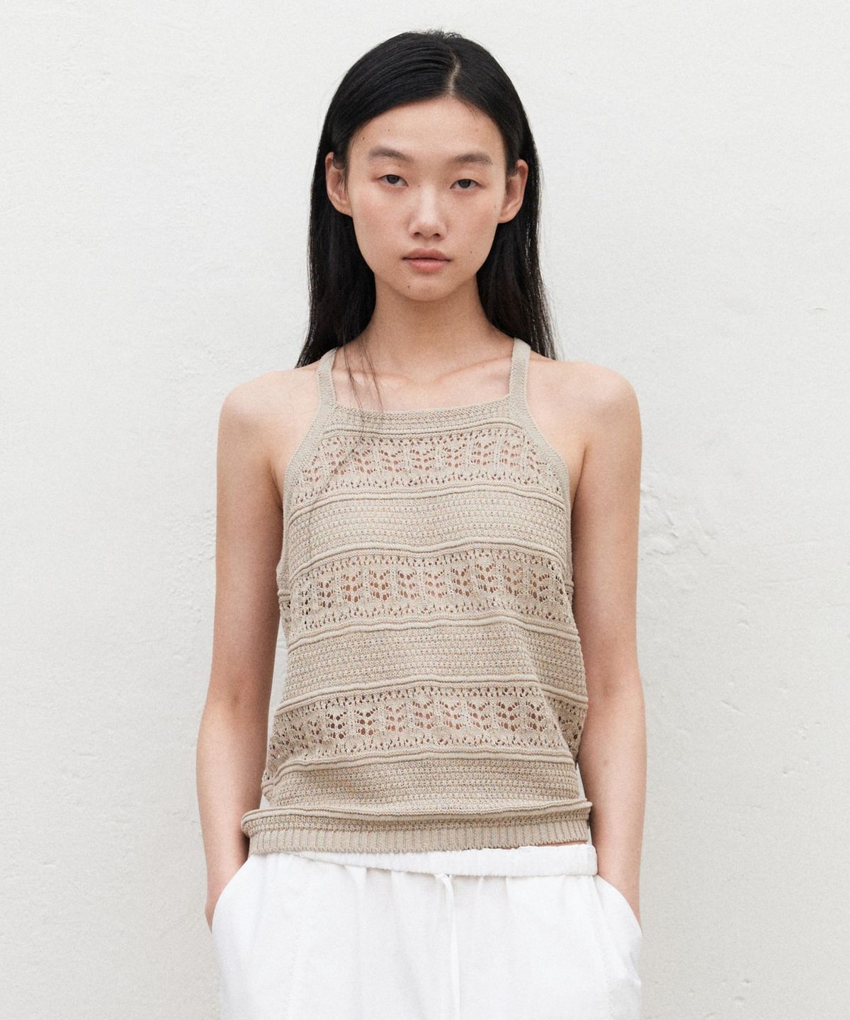 망고매니플리즈(MANGO MANY PLEASE) PIA CROCHET KNIT SLEEVELESS_BEIGE