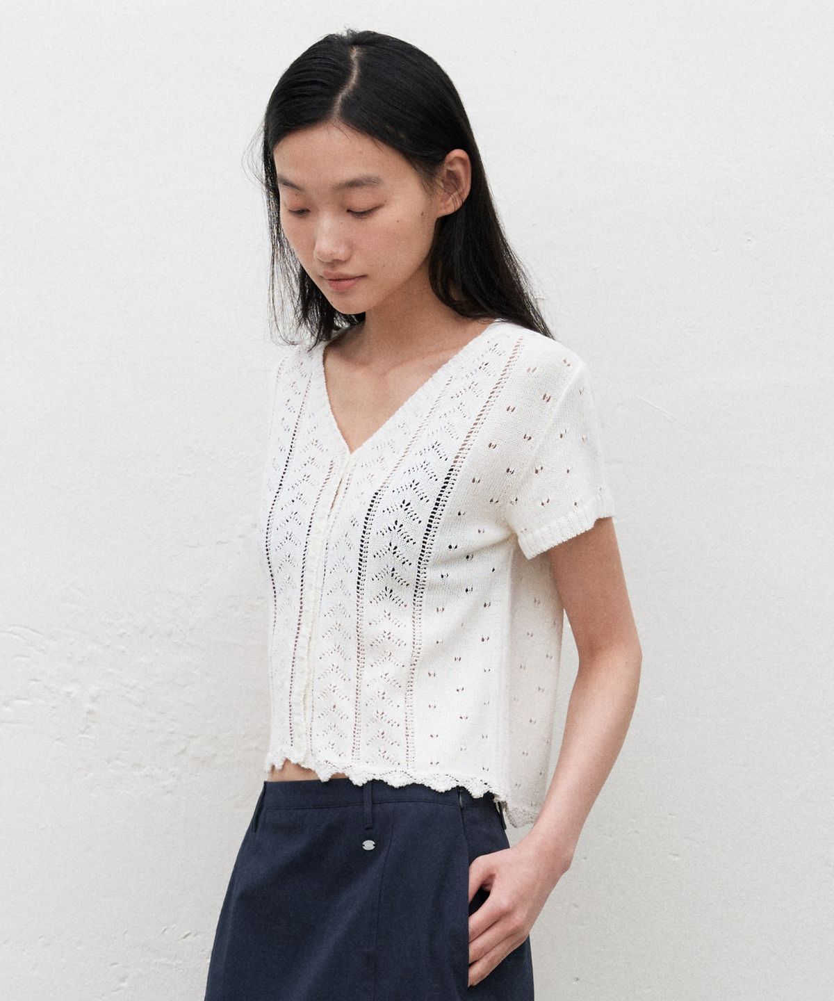 망고매니플리즈(MANGO MANY PLEASE) GINGER CROCHET CARDIGAN_IVORY