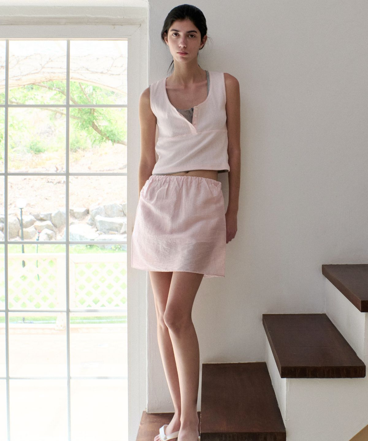 앤니즈(ANDNEEDS) Sietta satin midi skirt (pink)