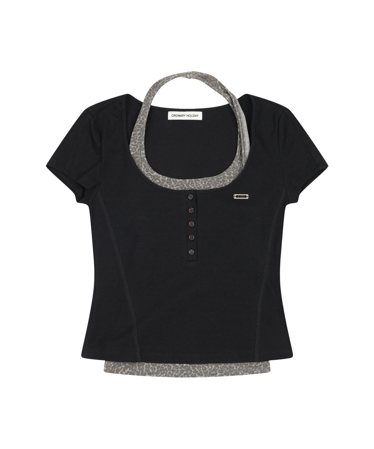 오디너리 홀리데이(ORDINARY HOLIDAY) HALTER LAYERED SHORT SLEEVE SET [BLACK]