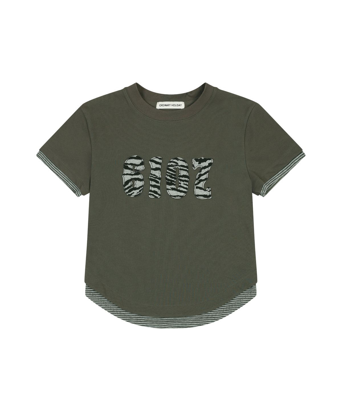 오디너리 홀리데이(ORDINARY HOLIDAY) STRIPE LAYERED T-SHIRT [KHAKI]