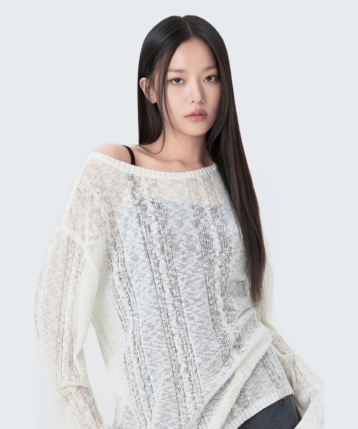 미쏘(MIXXO) 시스루 케이블 루즈핏 긴팔 니트_MIWKAG642T