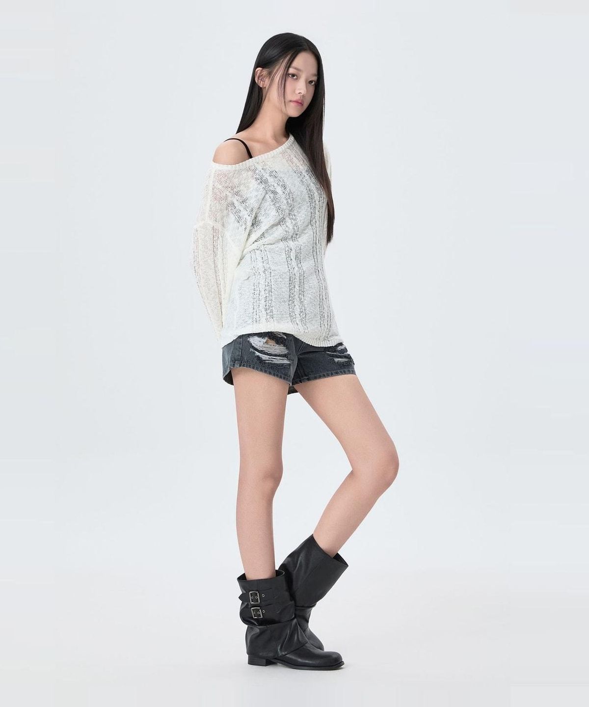미쏘(MIXXO) 시스루 케이블 루즈핏 긴팔 니트_MIWKAG642T
