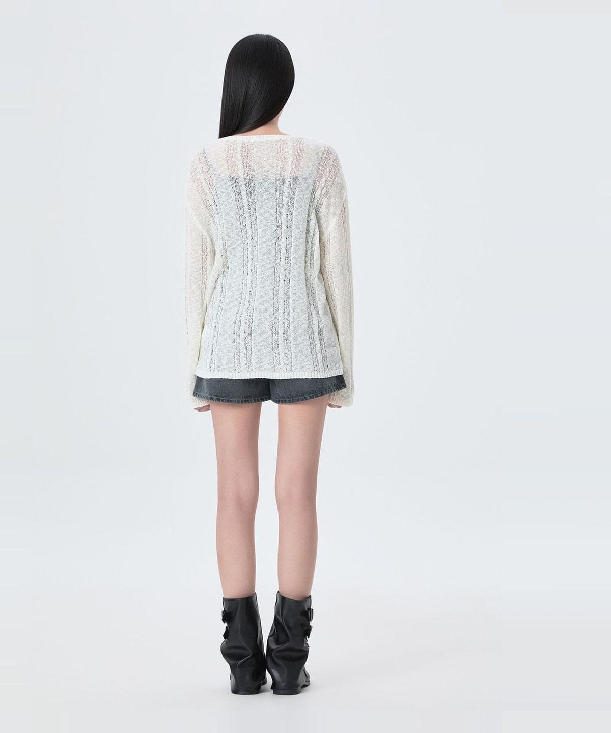 미쏘(MIXXO) 시스루 케이블 루즈핏 긴팔 니트_MIWKAG642T