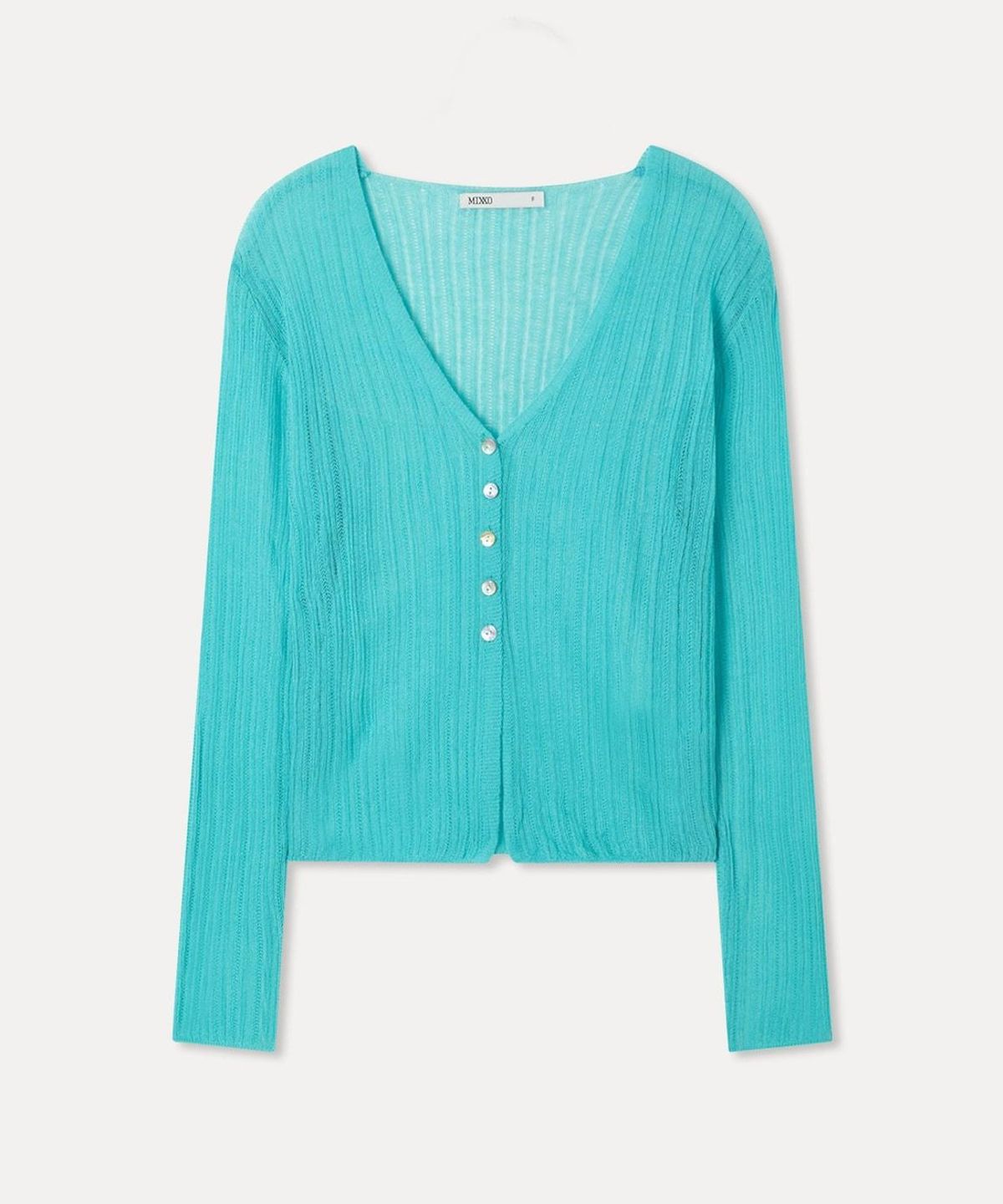 미쏘(MIXXO) 크로셰 시스루 버튼 가디건_MIWCKG70MS