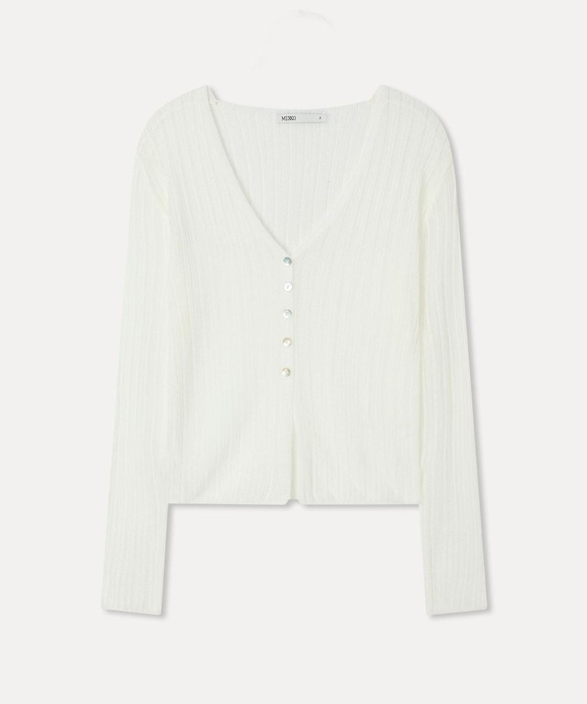 미쏘(MIXXO) 크로셰 시스루 버튼 가디건_MIWCKG70MS