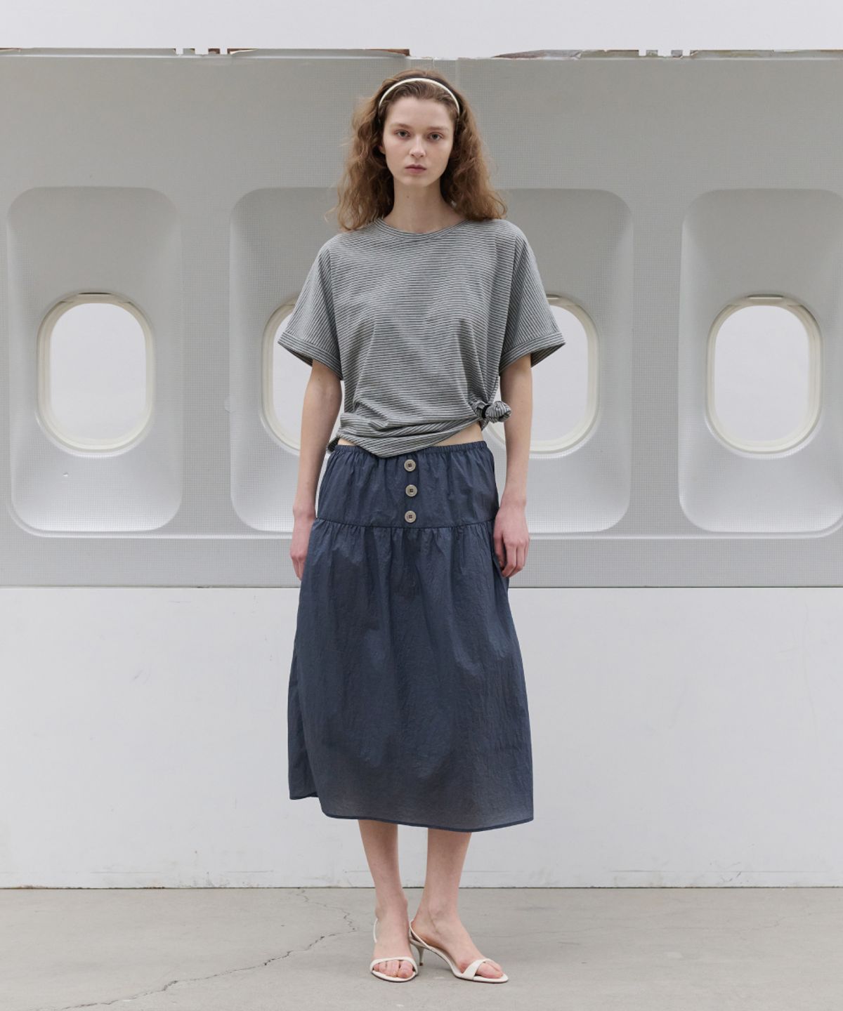 토아베(TOAVE) Roll-Up Stripe T-Shirt (Melange gray)