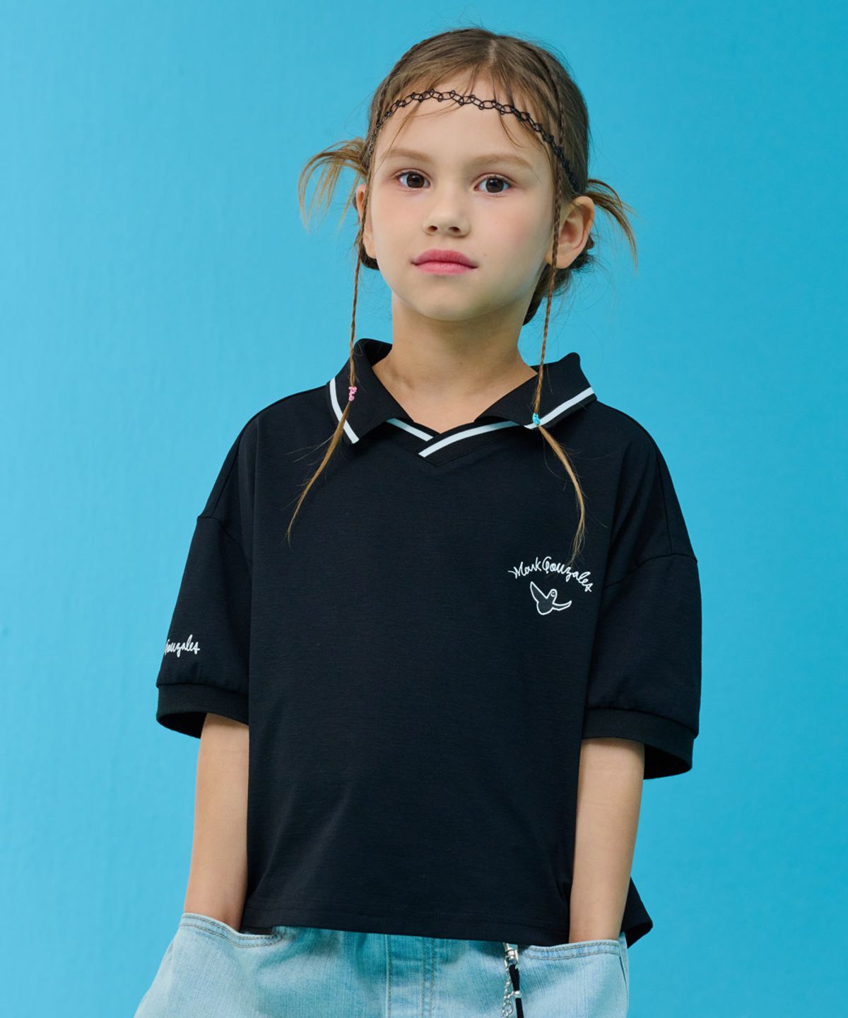 마크곤잘레스 키즈(MARK GONZALES KIDS) 마크 스포티 카라 티셔츠_블랙_MG62TP51BK
