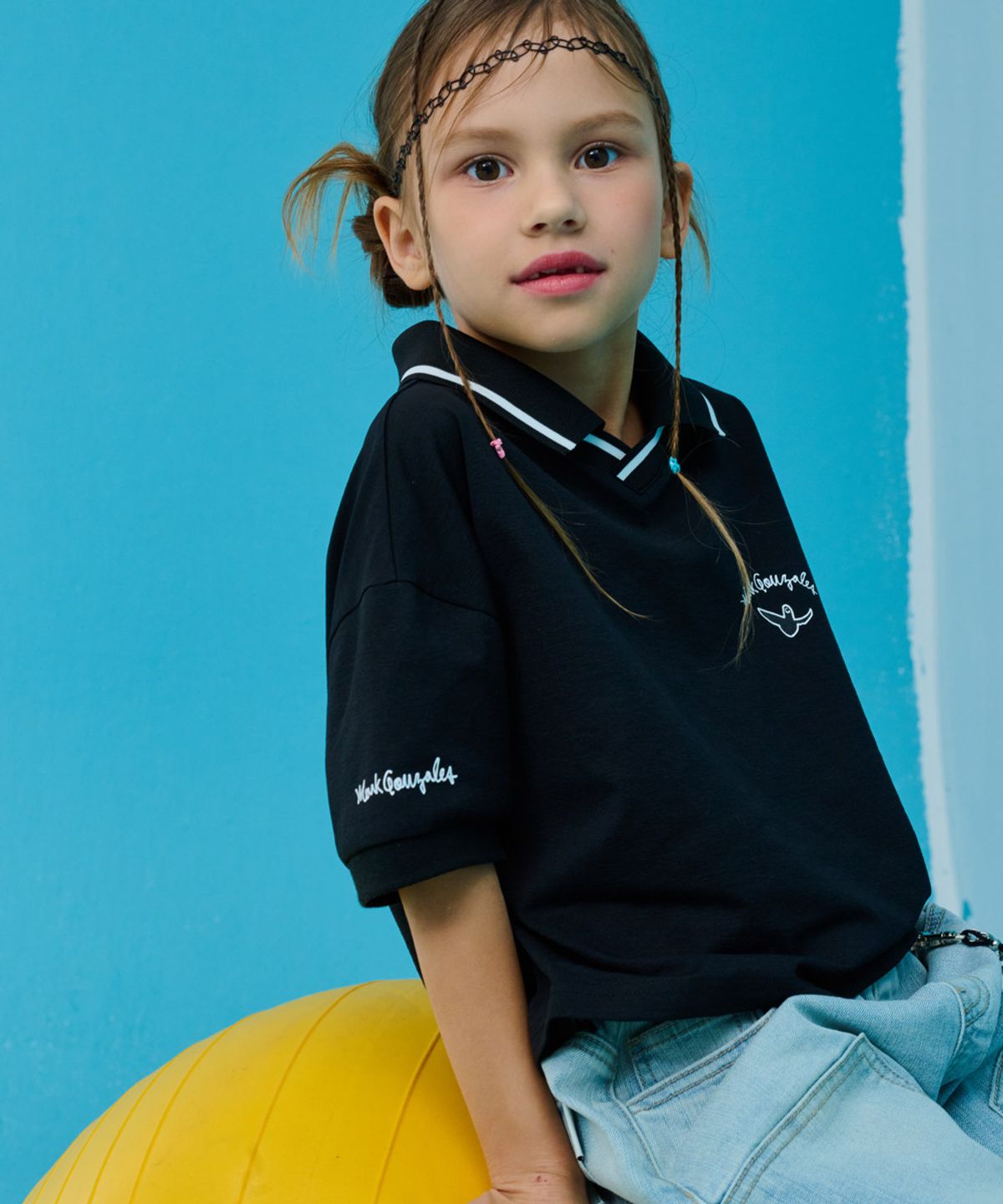 마크곤잘레스 키즈(MARK GONZALES KIDS) 마크 스포티 카라 티셔츠_블랙_MG62TP51BK