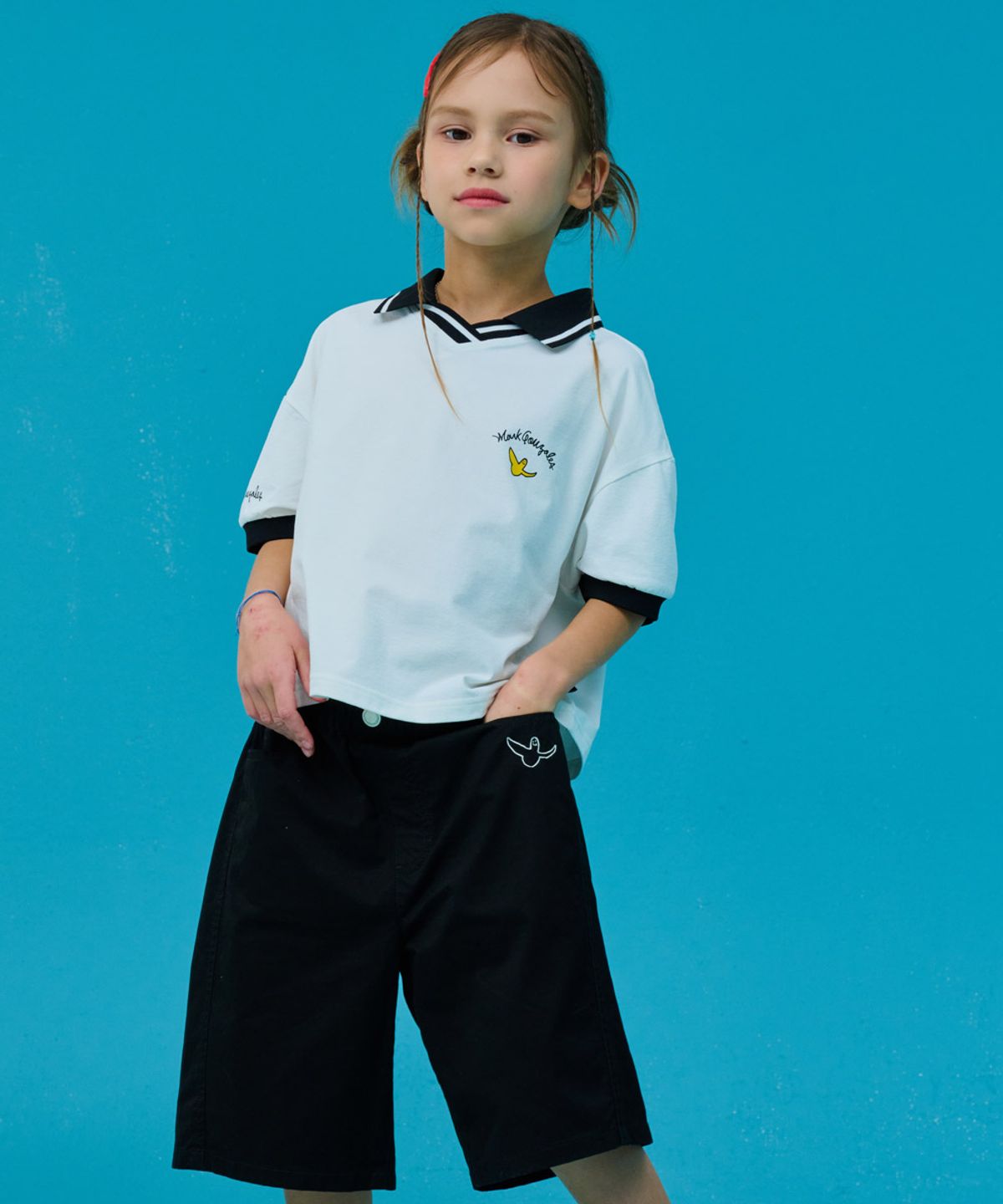 마크곤잘레스 키즈(MARK GONZALES KIDS) 마크 스포티 카라 티셔츠_화이트_MG62TP51WH