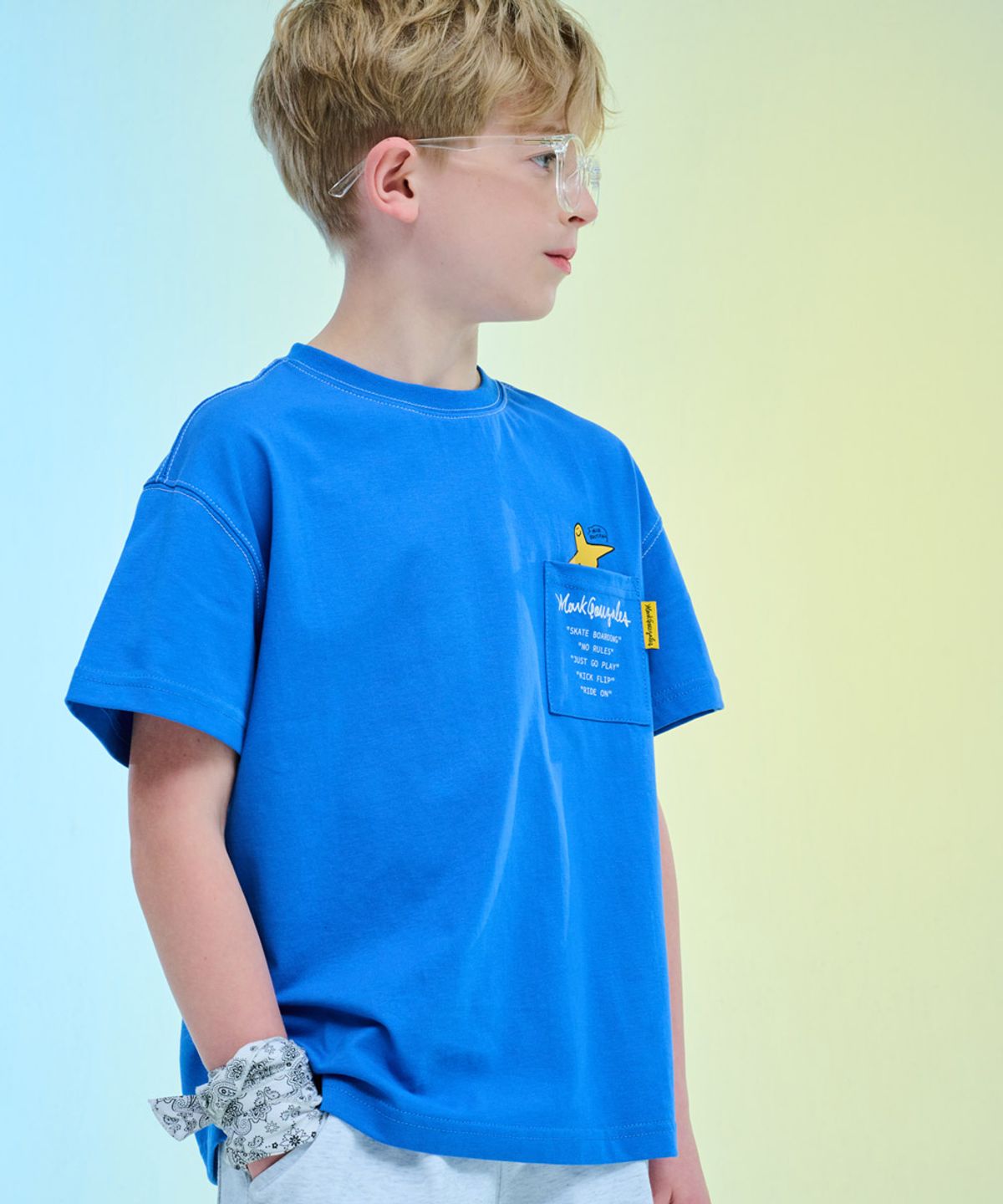 마크곤잘레스 키즈(MARK GONZALES KIDS) 엔젤 포켓 티셔츠_블루_MG62TS03BL