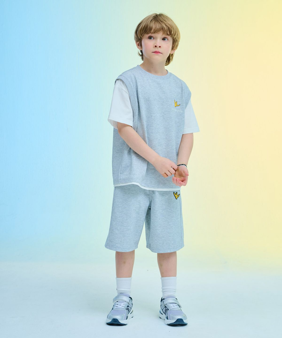 마크곤잘레스 키즈(MARK GONZALES KIDS) 레이어드 콤비 티셔츠_멜란지그레이_MG62TS09GY
