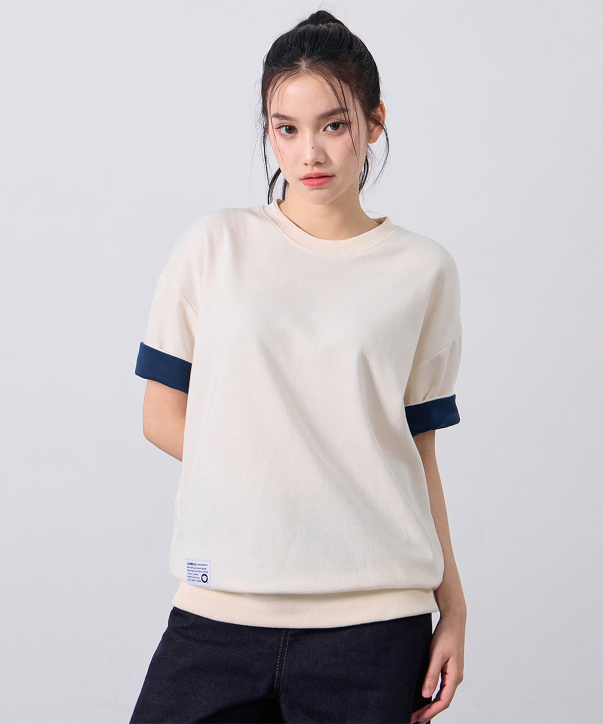 앨빈클로(ALVINCLO) 소매 롤업 반팔티셔츠 AST3673 (4COLOR)