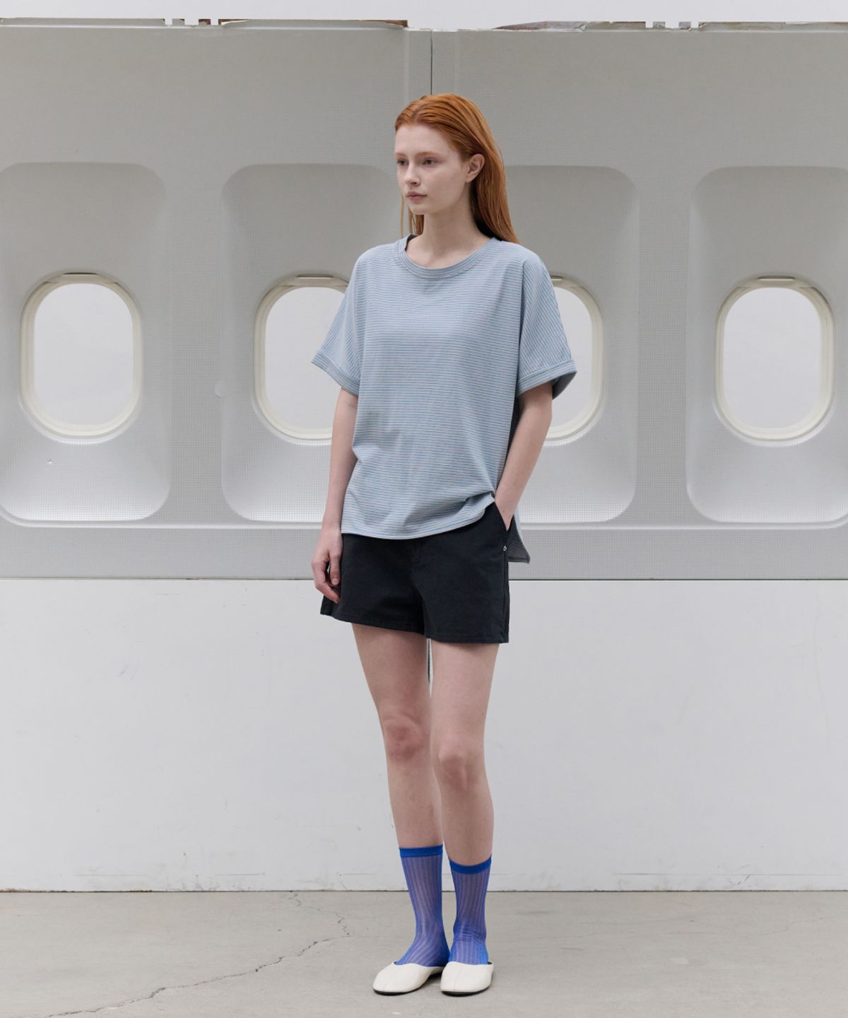 토아베(TOAVE) Roll-Up Stripe T-Shirt (Blue)
