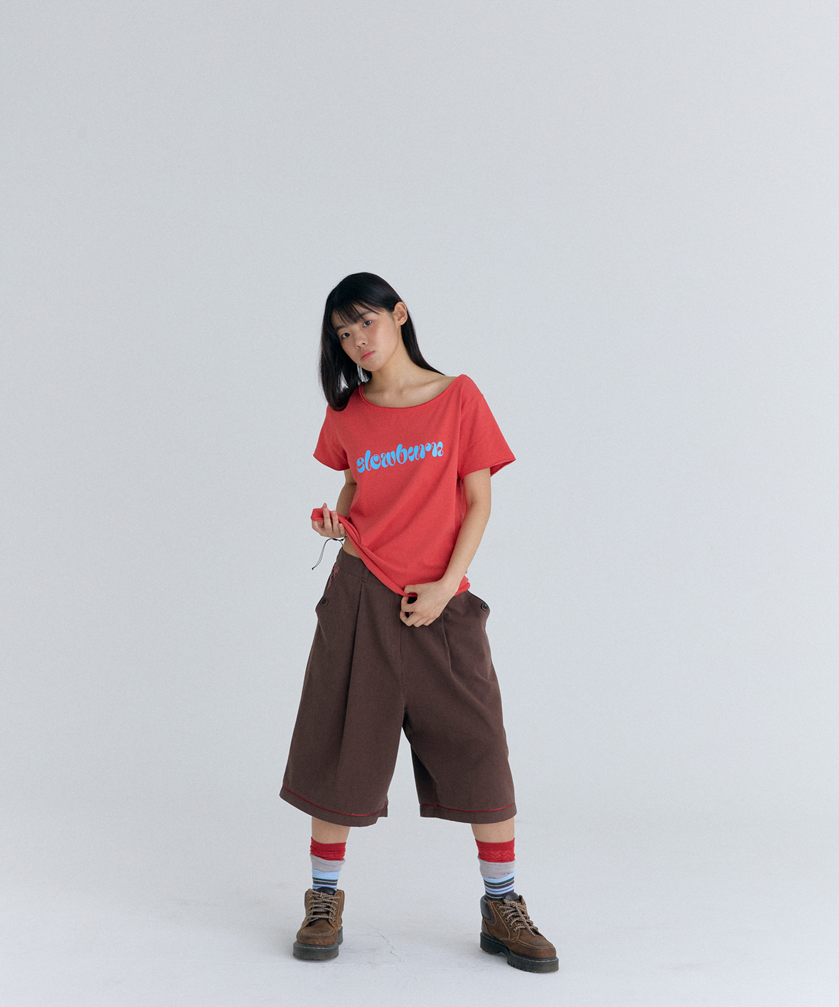 플러티(FLIRTY) easy off shoulder t-shirt in red