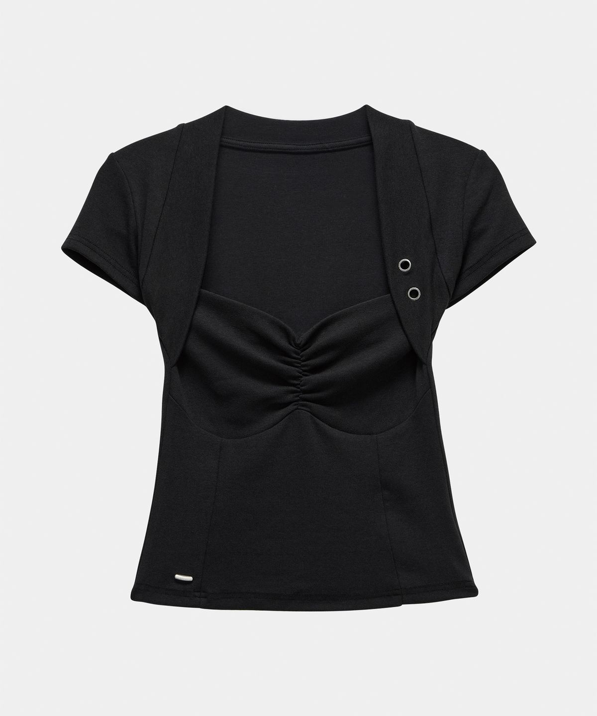 에트오소메(ETRE AU SOMMET) Shirring Eyelet Bolero Top (Black)