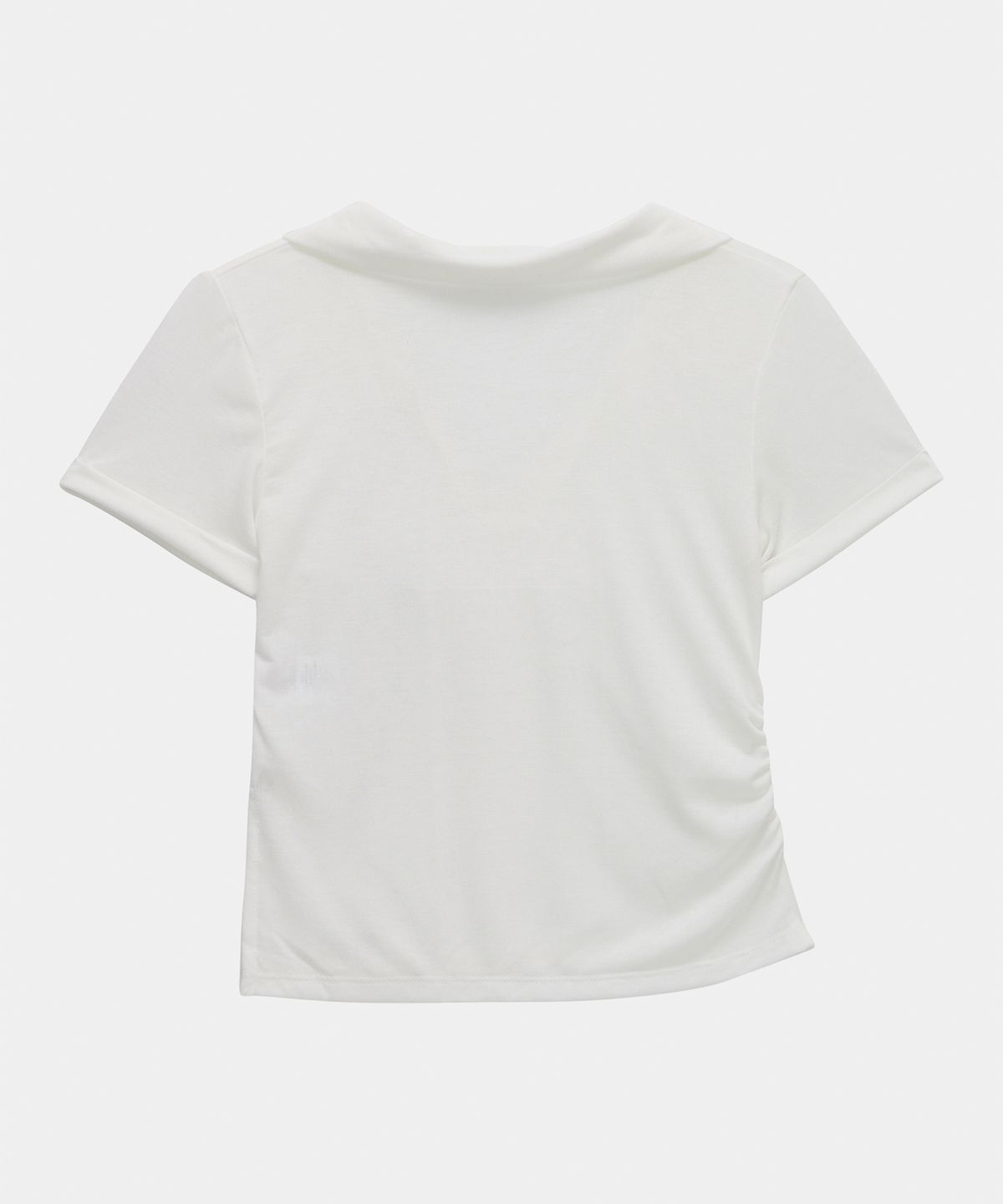 에트오소메(ETRE AU SOMMET) Rib Collar Roll Up Shirring Top (White)