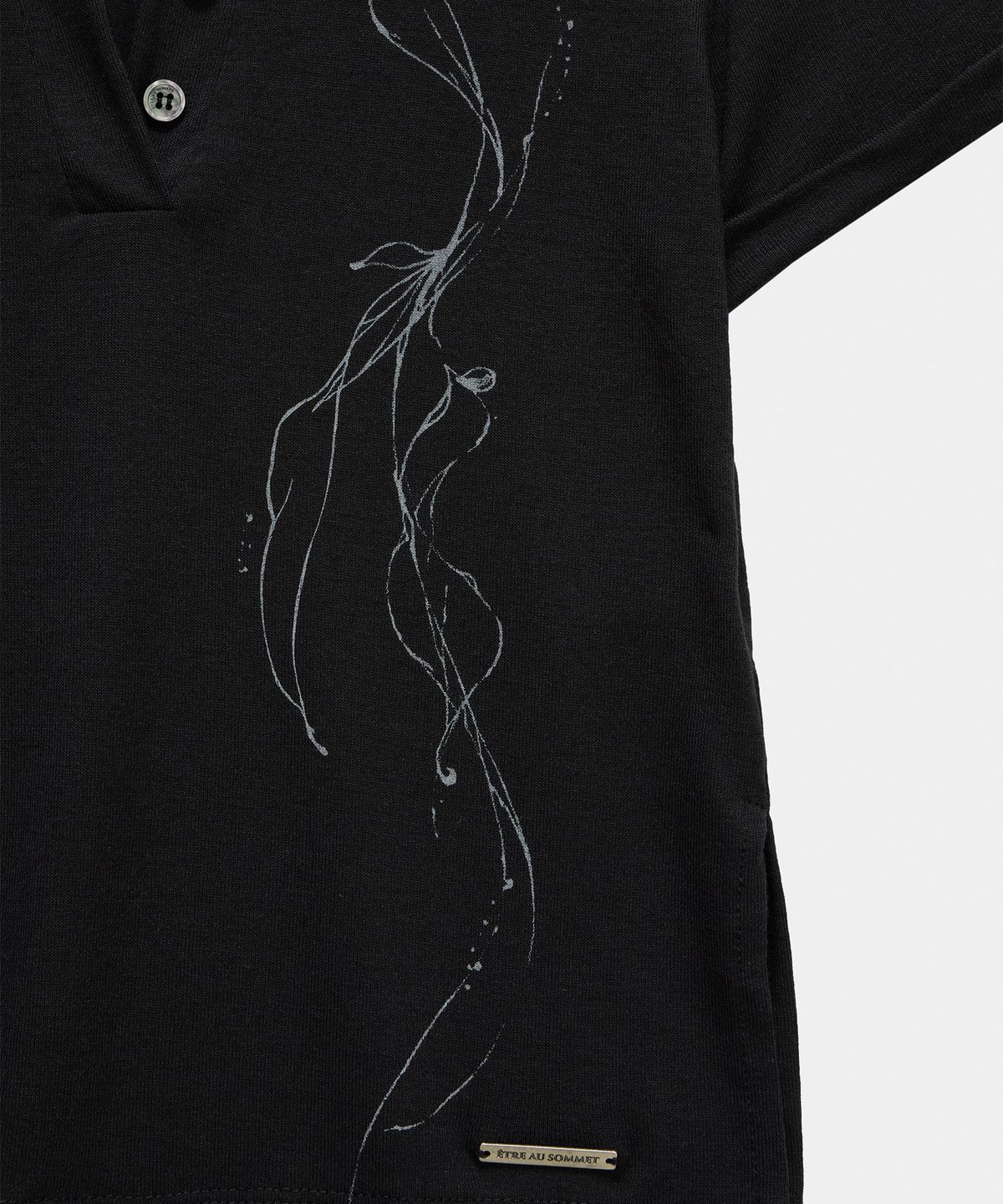 에트오소메(ETRE AU SOMMET) Rib Collar Roll up Shirring Top (Black)